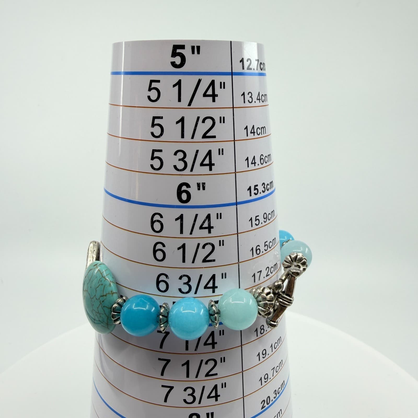 Vintage Silver Tone Simulated Turquoise Large Pebble Bead Bracelet Boho Retro - Thumbnail 10
