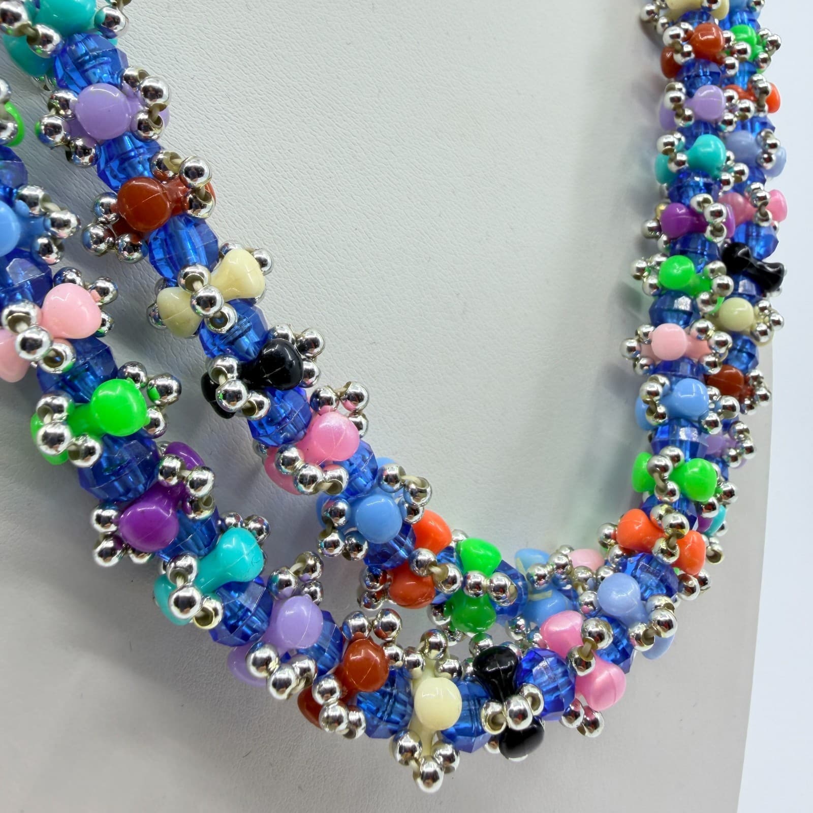 Vintage Multi Color Seed Bead Necklace Chunky Multi Strand Cluster Statement 90s - Thumbnail 4