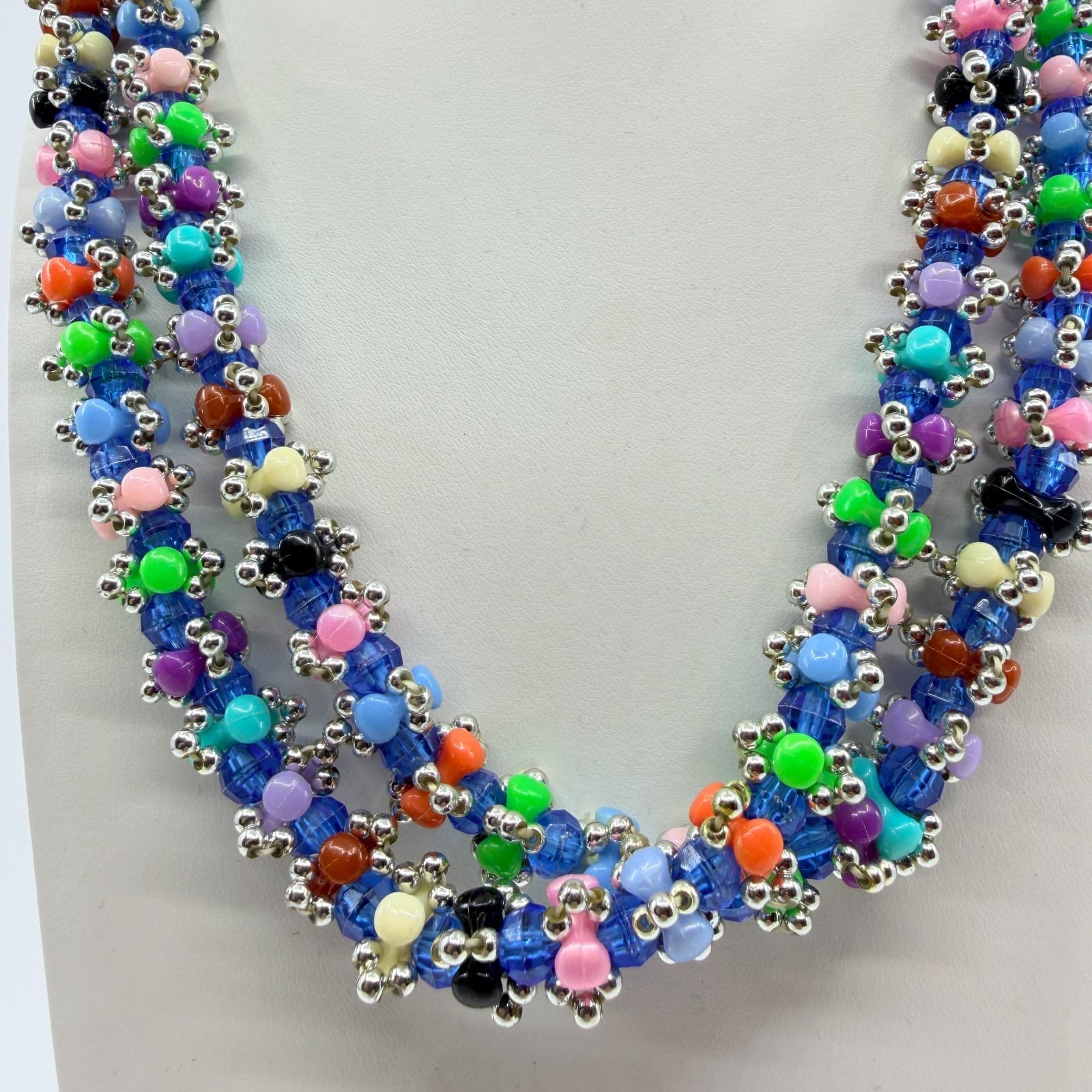 Vintage Multi Color Seed Bead Necklace Chunky Multi Strand Cluster Statement 90s - Thumbnail 2