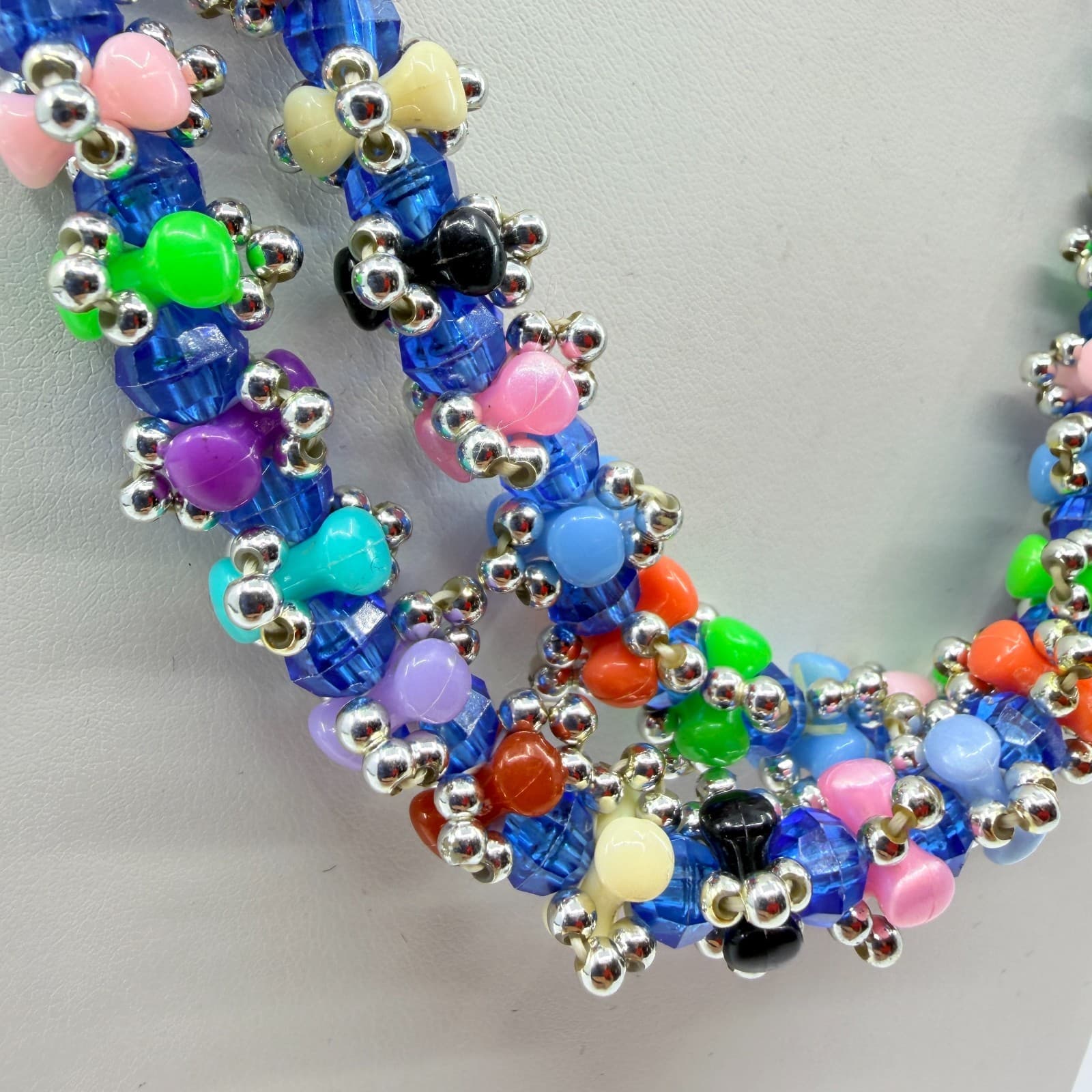 Vintage Multi Color Seed Bead Necklace Chunky Multi Strand Cluster Statement 90s - Thumbnail 3