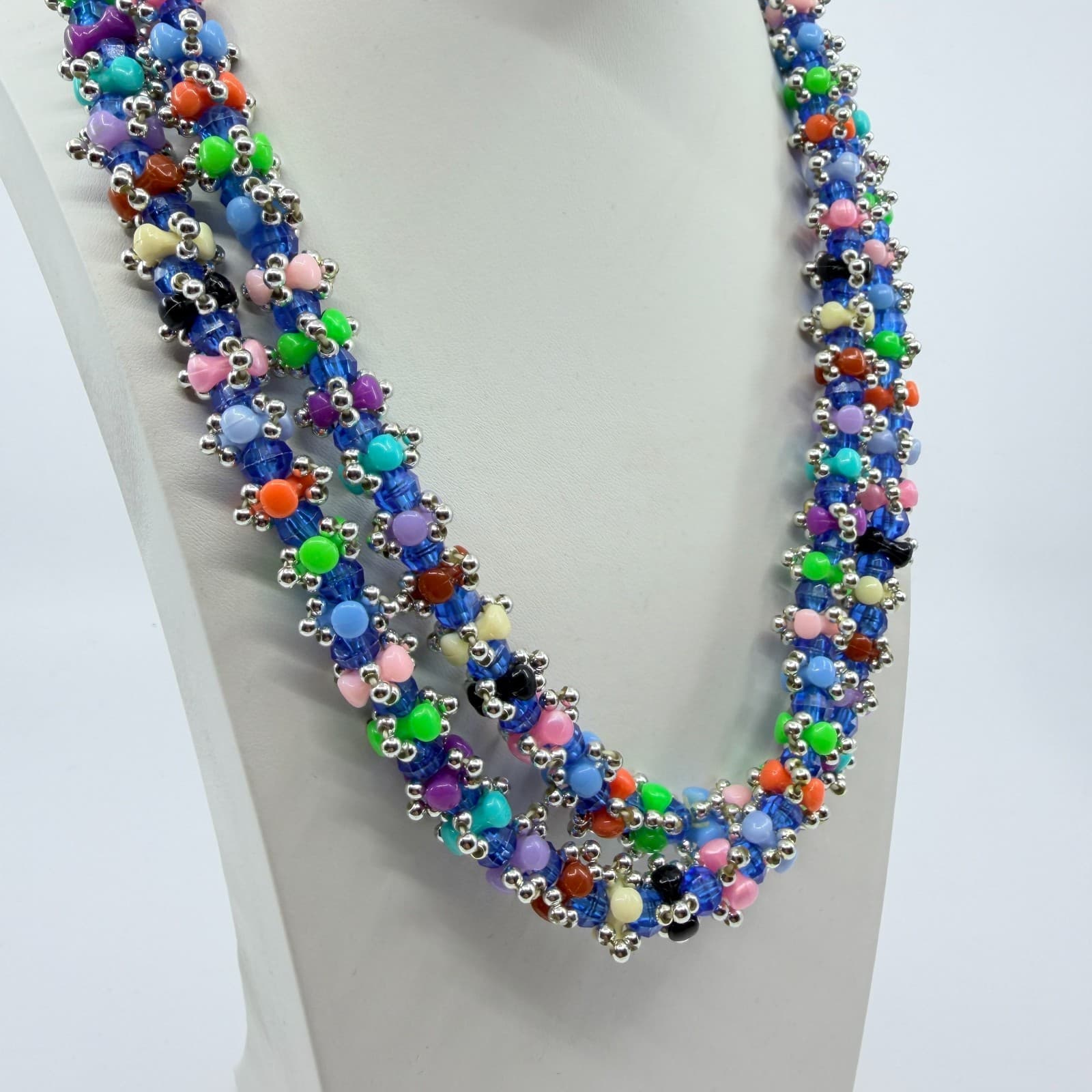 Vintage Multi Color Seed Bead Necklace Chunky Multi Strand Cluster Statement 90s - Thumbnail 5