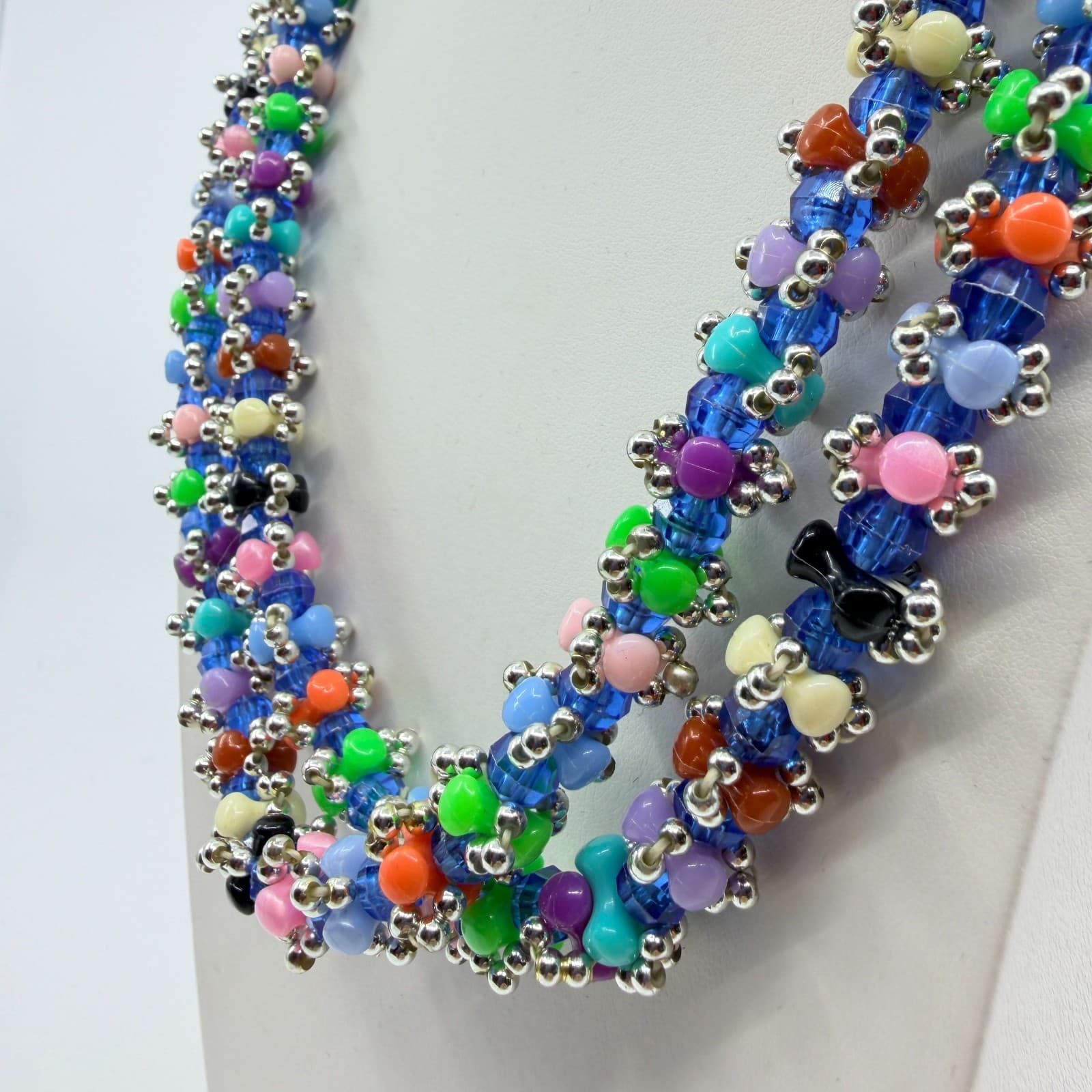 Vintage Multi Color Seed Bead Necklace Chunky Multi Strand Cluster Statement 90s - Thumbnail 6