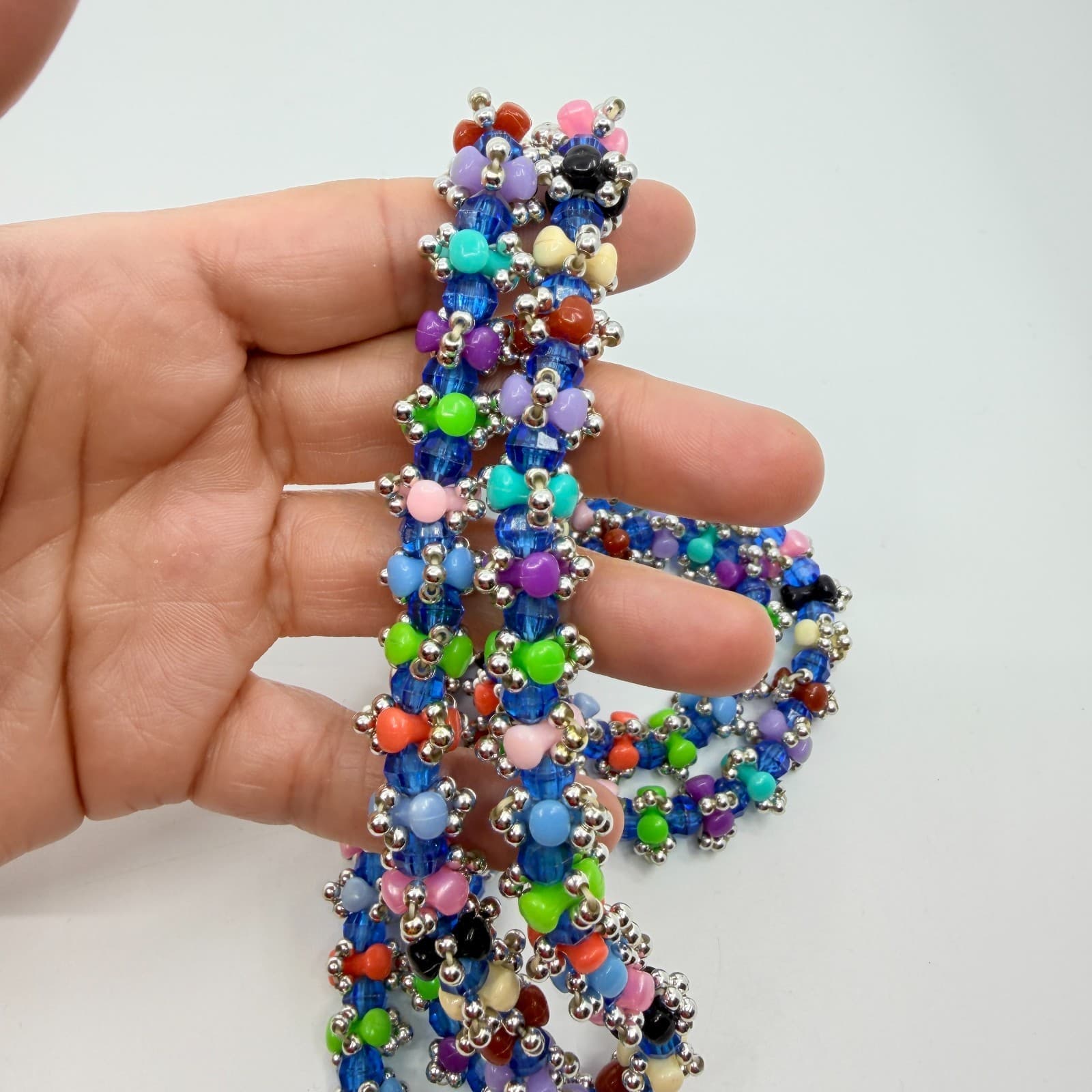 Vintage Multi Color Seed Bead Necklace Chunky Multi Strand Cluster Statement 90s - Thumbnail 8