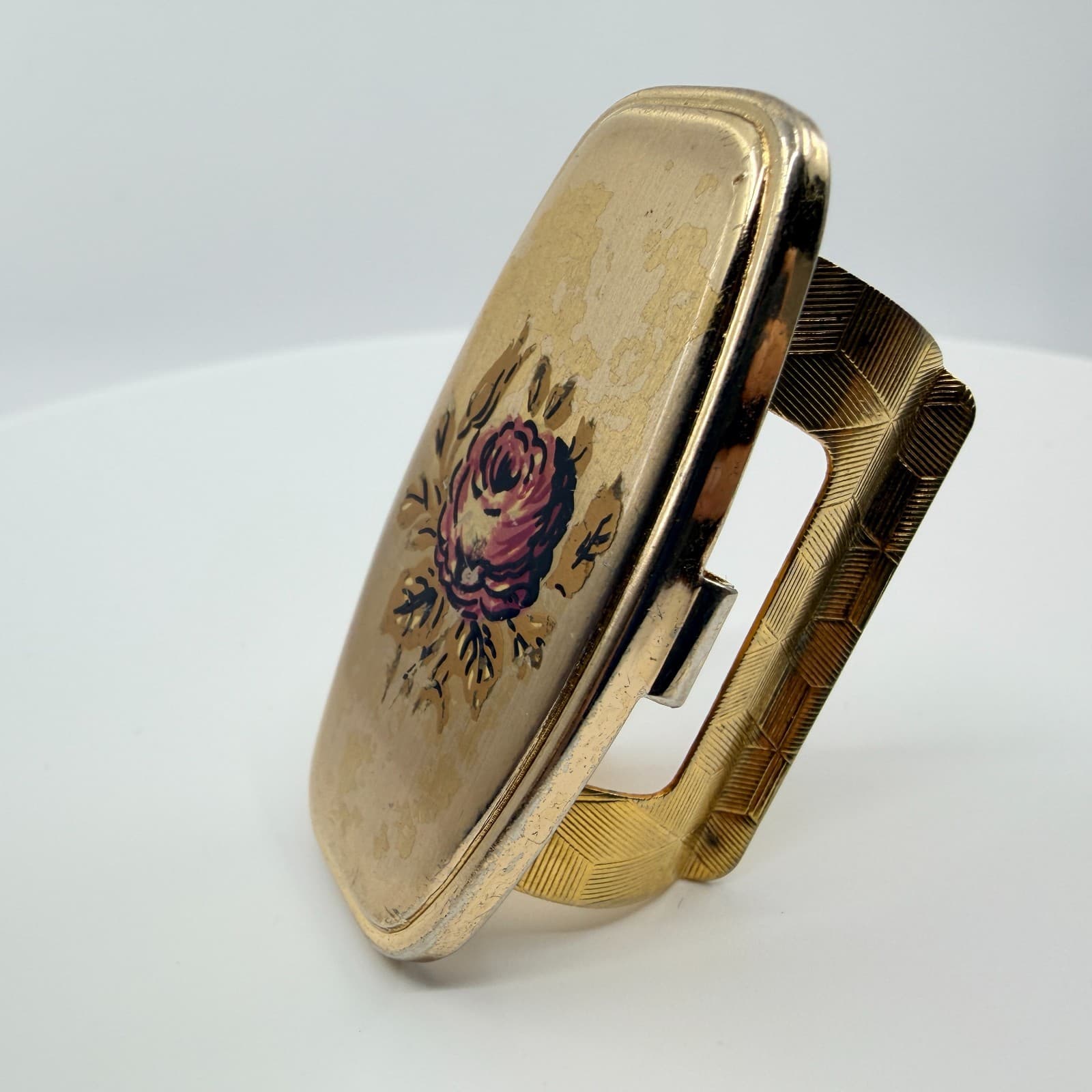 Vintage Gold Tone Painted Rose Scarf Ring Slide Floral Retro Ornate Elegant 90s - Thumbnail 4