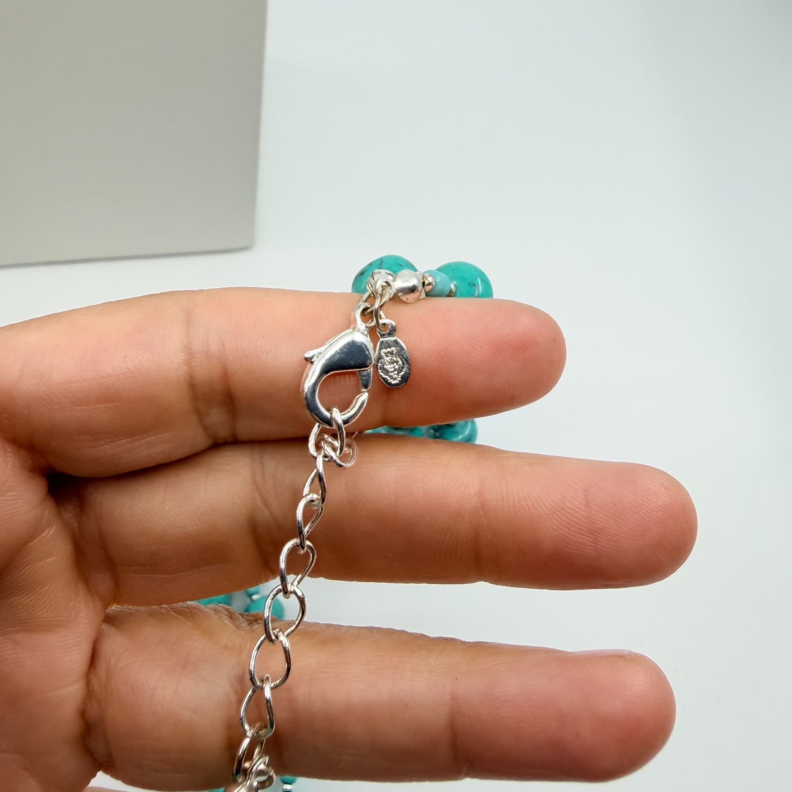 Vintage Silver Tone Simulated Turquoise Multi Strand Chunky Bead Necklace Boho - Thumbnail 9