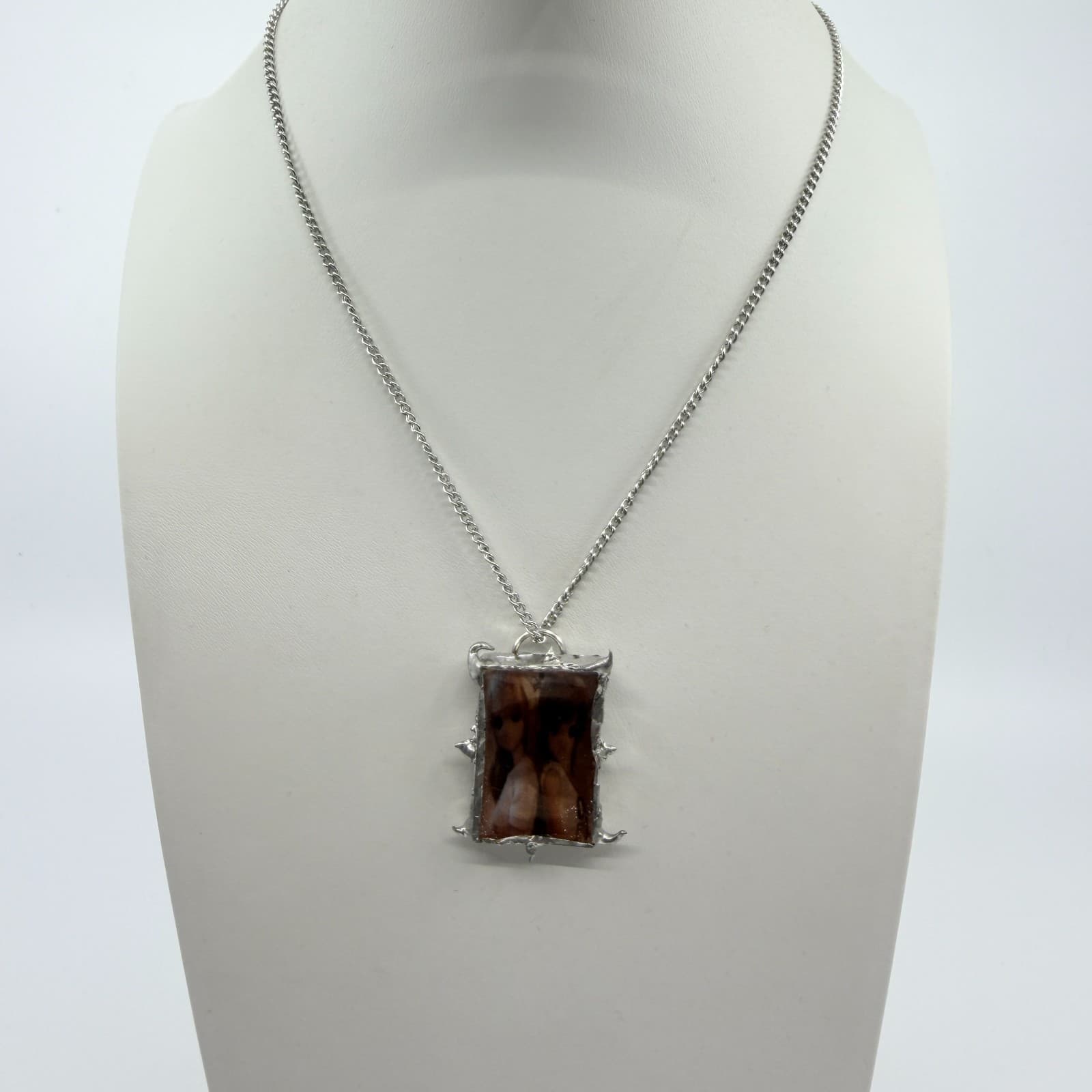 Vintage Silver Tone BJD Doll Photo Pendant Necklace Spike Thorn Retro Grunge 90s - Thumbnail 2