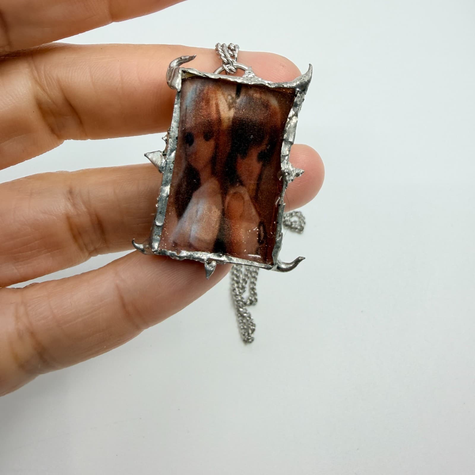 Vintage Silver Tone BJD Doll Photo Pendant Necklace Spike Thorn Retro Grunge 90s - Thumbnail 7