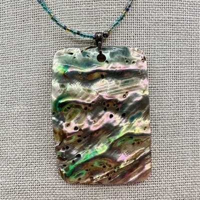Vintage Y2K Silver Tone Abalone Shell Beaded Pendant Necklace Women's Jewelry - Thumbnail 3