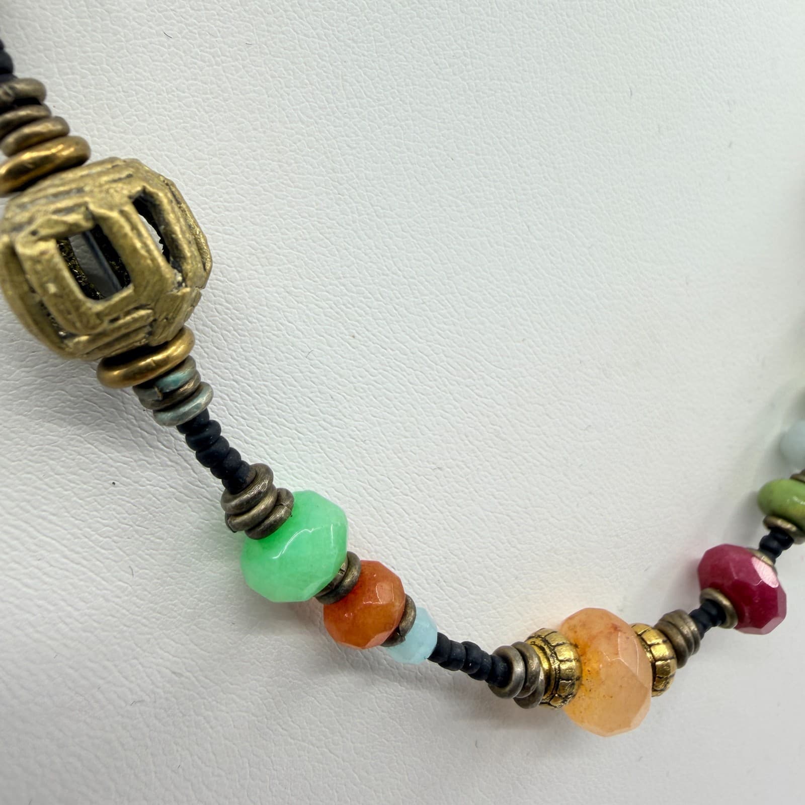 Vintage Gold Tone Multi Color Faceted Bead Cage Bead Necklace Boho Retro Ornate - Thumbnail 5