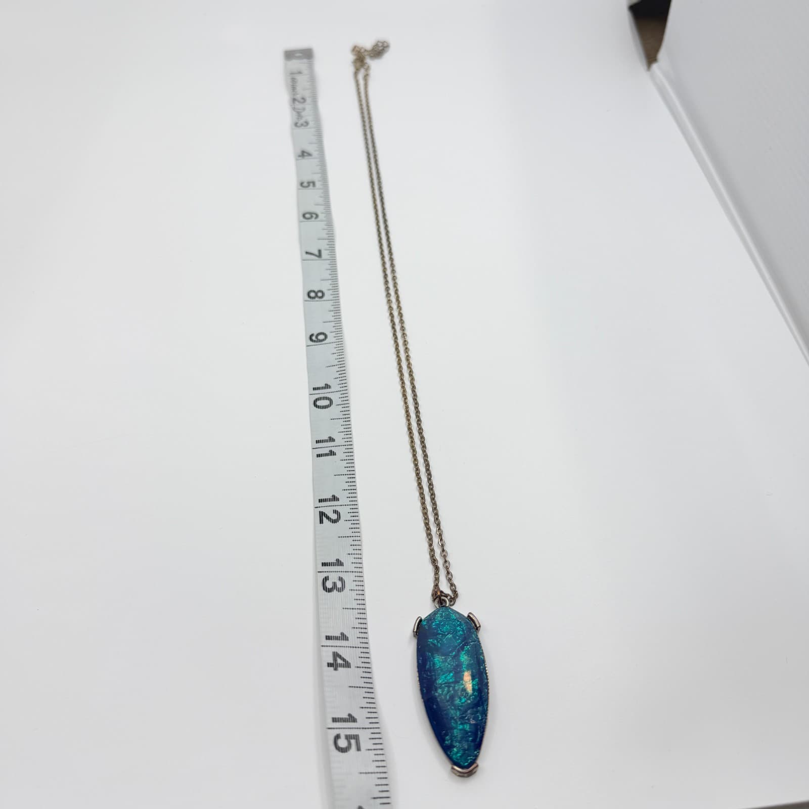 Vintage Bronze Tone Simulated Sodalite Blue Stone Pendant Necklace Boho Retro - Thumbnail 9