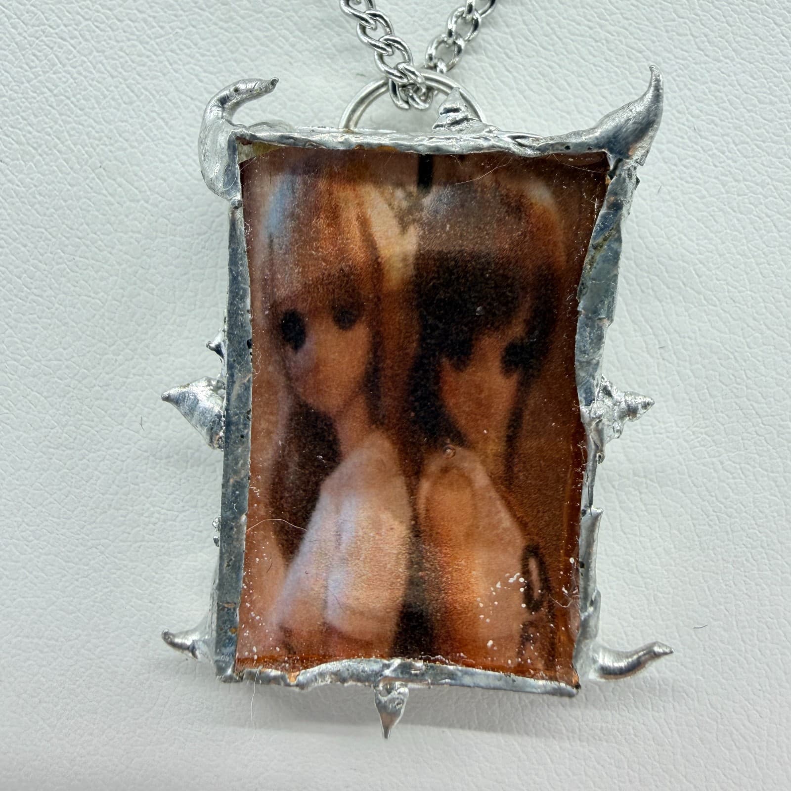 Vintage Silver Tone BJD Doll Photo Pendant Necklace Spike Thorn Retro Grunge 90s - Thumbnail 4