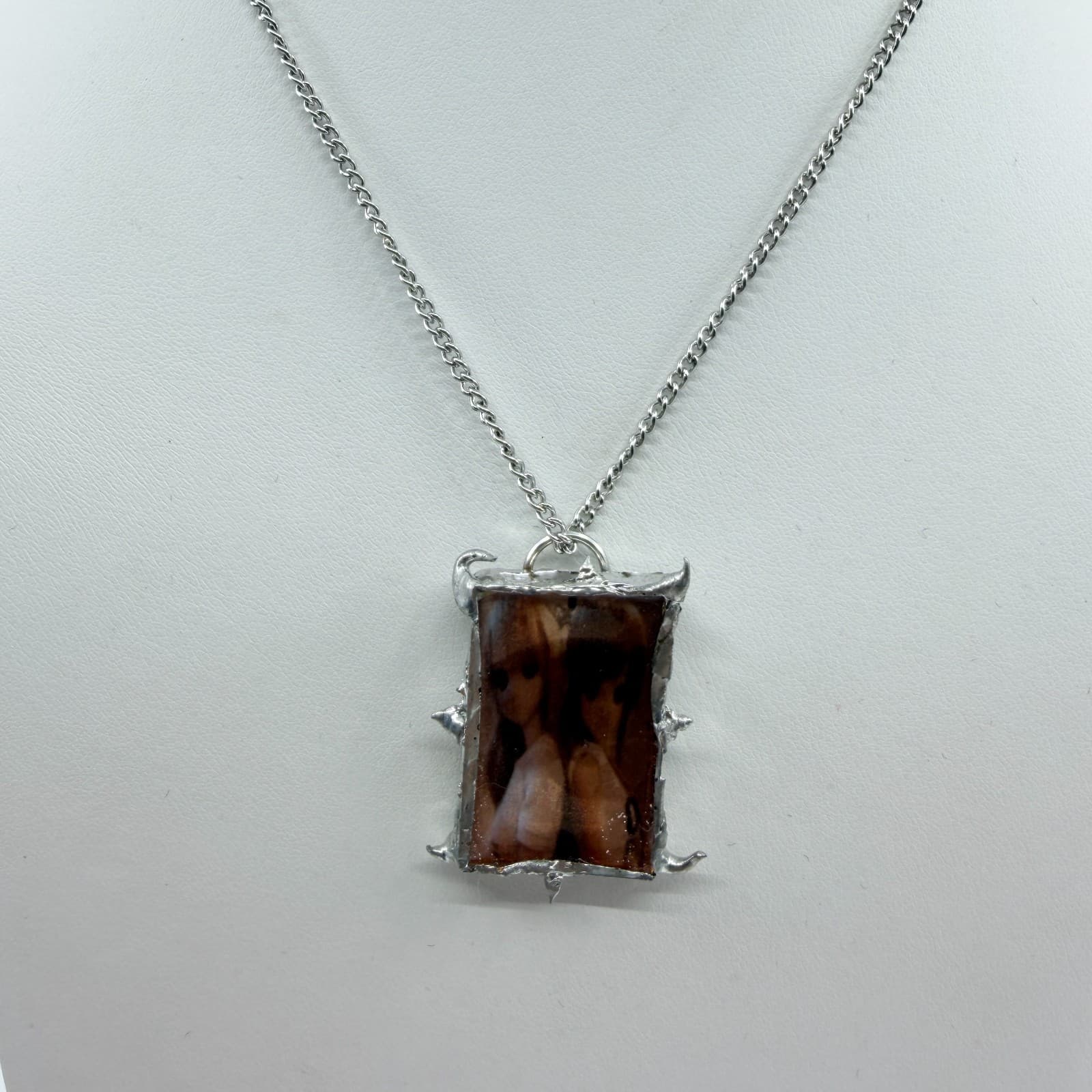 Vintage Silver Tone BJD Doll Photo Pendant Necklace Spike Thorn Retro Grunge 90s - Thumbnail 5