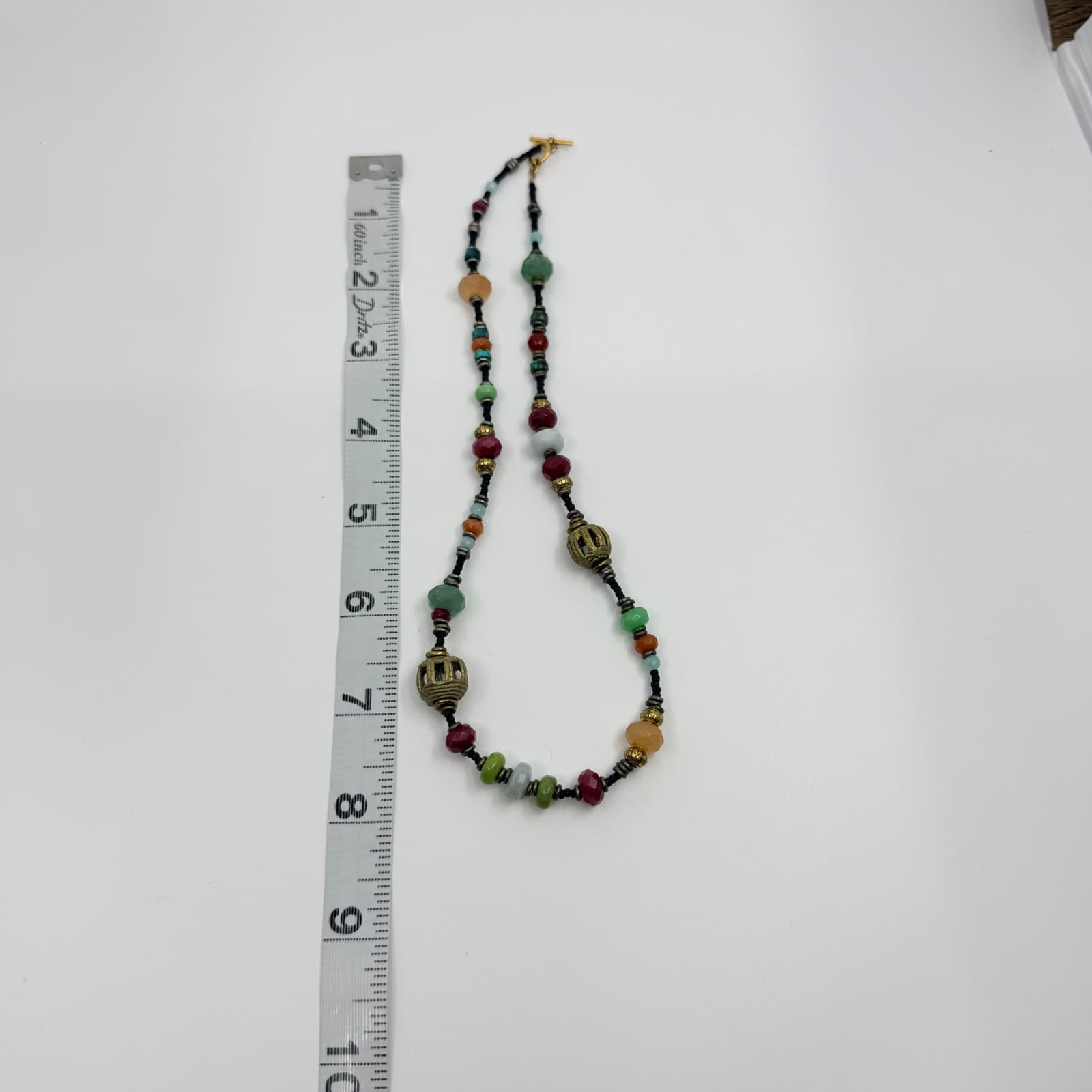 Vintage Gold Tone Multi Color Faceted Bead Cage Bead Necklace Boho Retro Ornate - Thumbnail 11