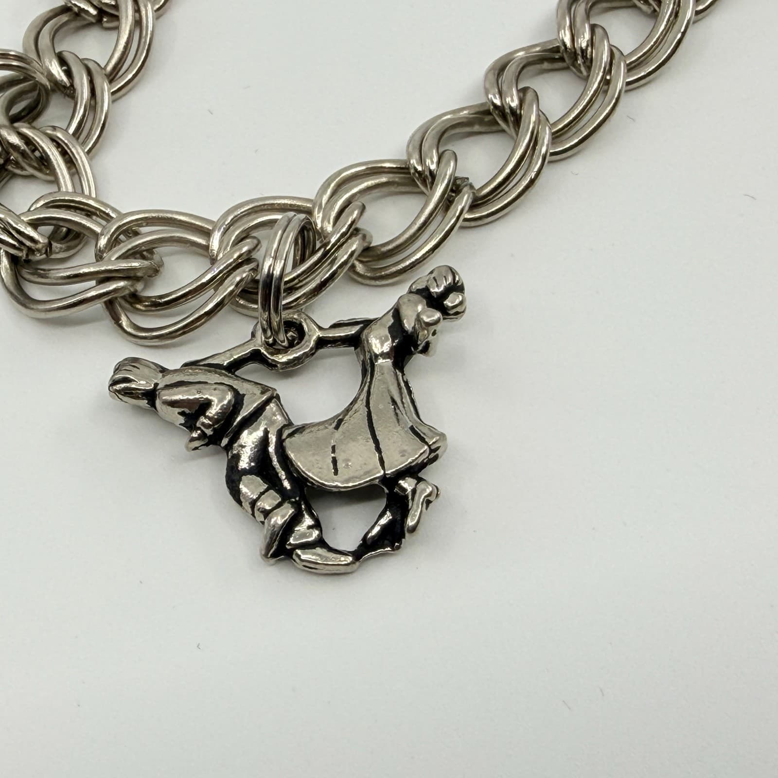 Vintage Silver Tone Multi Charm Bracelet Camera Shoe Car Dancing Couple Retro - Thumbnail 7