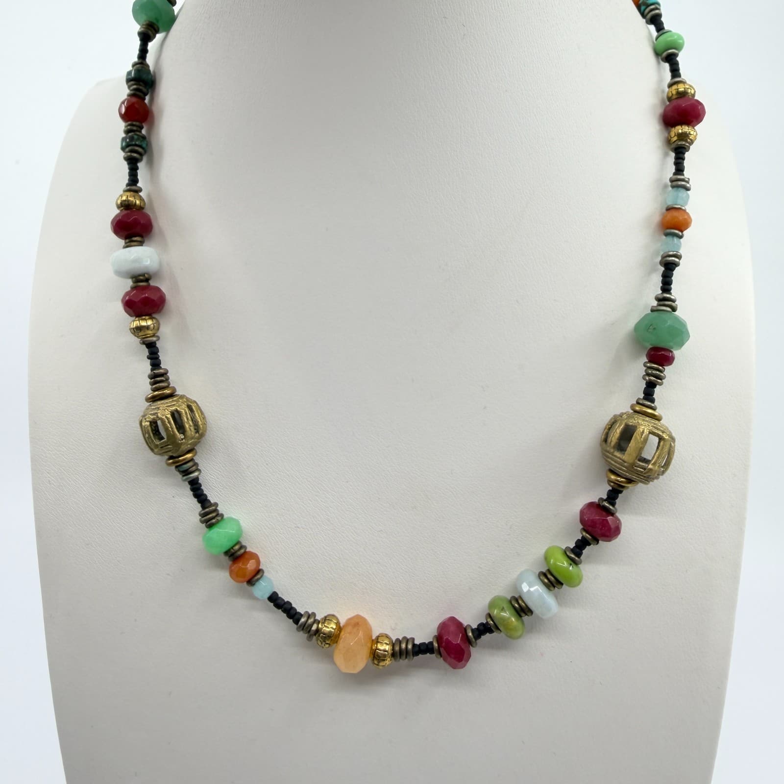 Vintage Gold Tone Multi Color Faceted Bead Cage Bead Necklace Boho Retro Ornate - Thumbnail 8