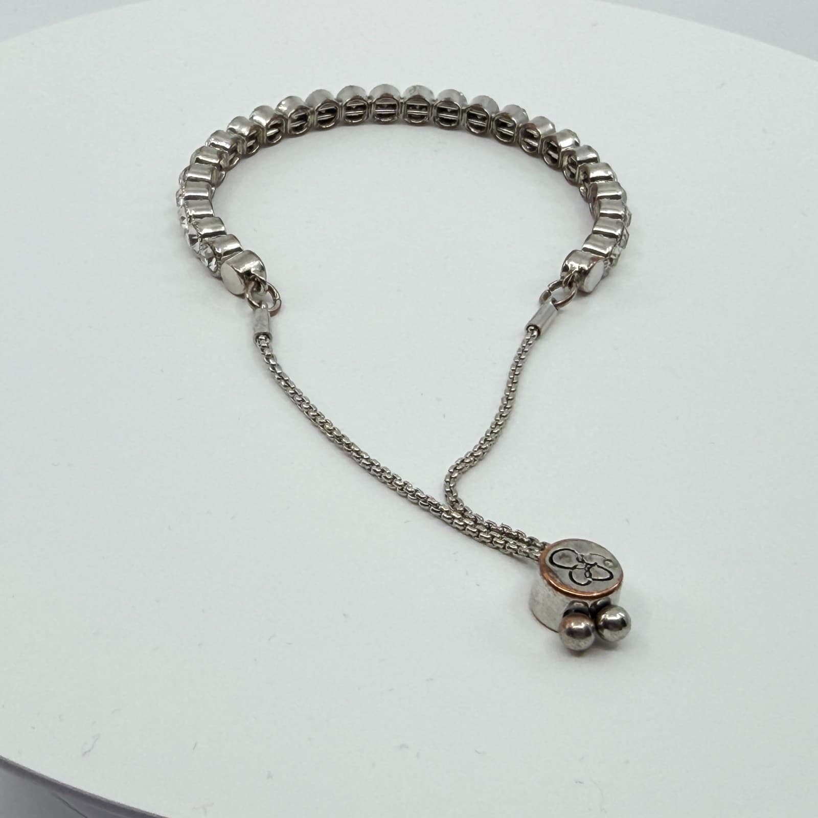 Vintage Silver Tone Rhinestone Tennis Bracelet Adjustable Slider Bolo Statement - Thumbnail 7