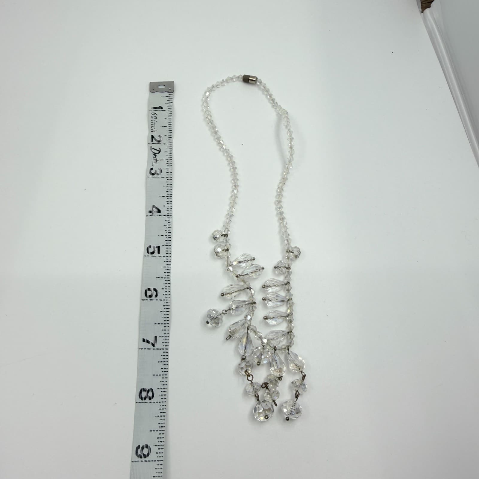 Vintage AB Aurora Borealis Glass Crystal Fringe Necklace Clear Iridescent Retro - Thumbnail 11