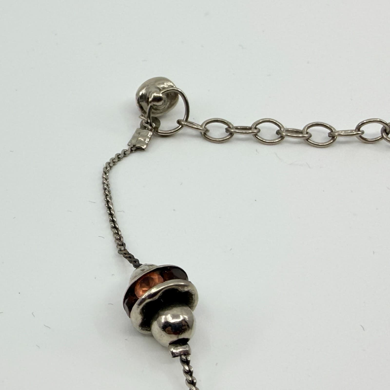 Vintage Silver Tone Delicate Link Chain Bracelet Enamel Accent Beads Retro Boho - Thumbnail 5
