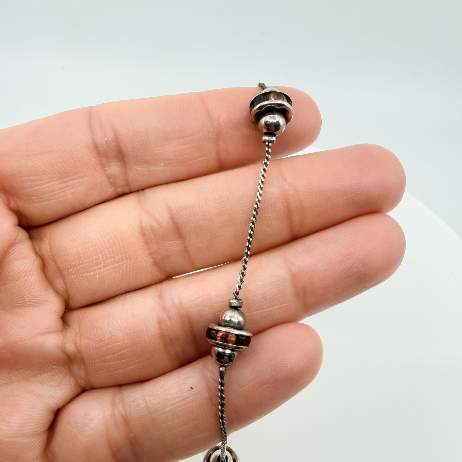 Vintage Silver Tone Delicate Link Chain Bracelet Enamel Accent Beads Retro Boho - Thumbnail 7