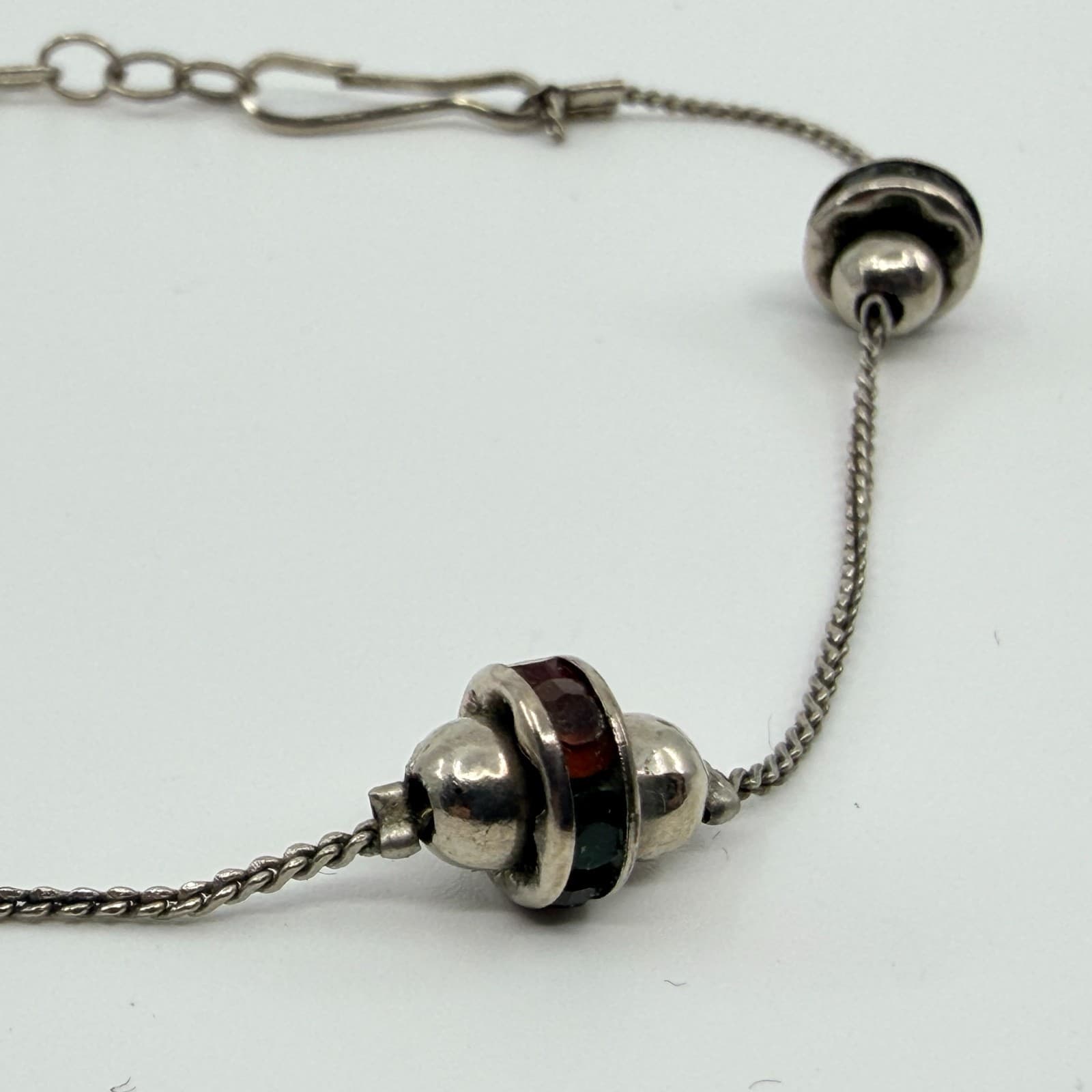 Vintage Silver Tone Delicate Link Chain Bracelet Enamel Accent Beads Retro Boho - Thumbnail 4