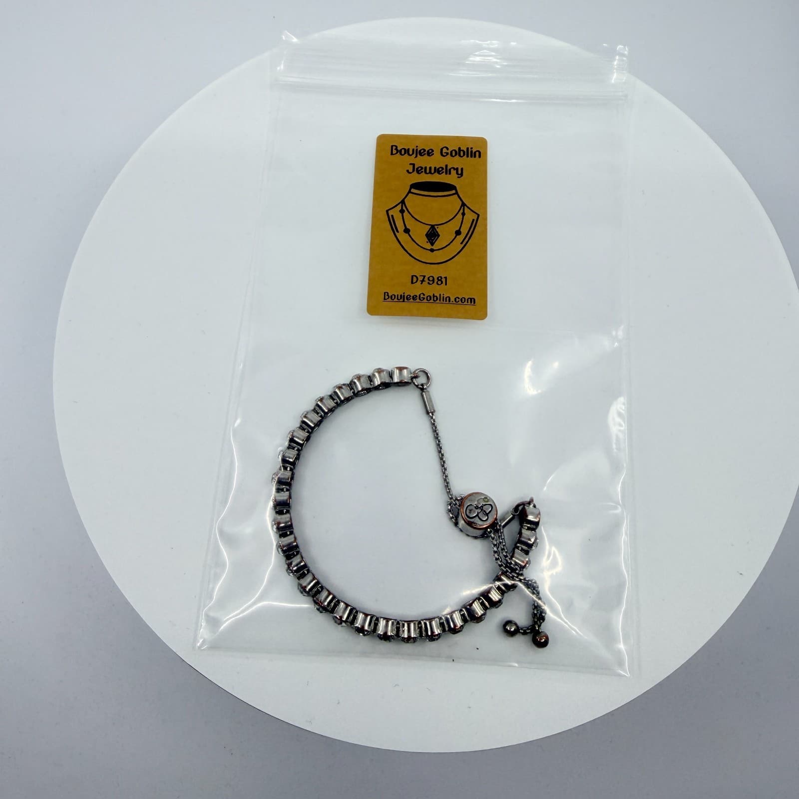 Vintage Silver Tone Rhinestone Tennis Bracelet Adjustable Slider Bolo Statement - Thumbnail 9