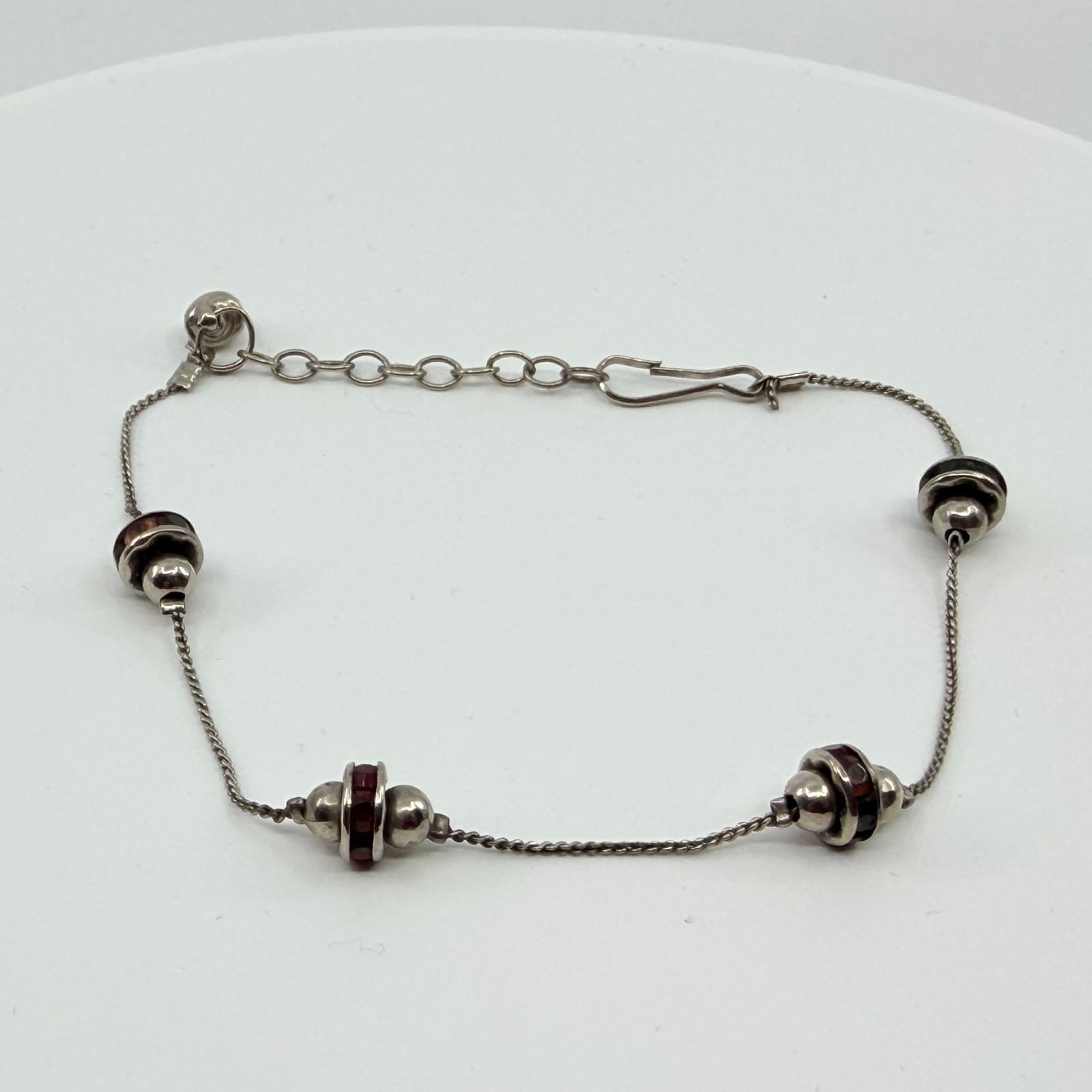 Vintage Silver Tone Delicate Link Chain Bracelet Enamel Accent Beads Retro Boho - Thumbnail 6