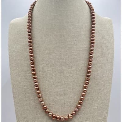 Necklace Mauve Baroque Pearl Strand Knotted Iridescent Mauve Pink Boho 28 Inch