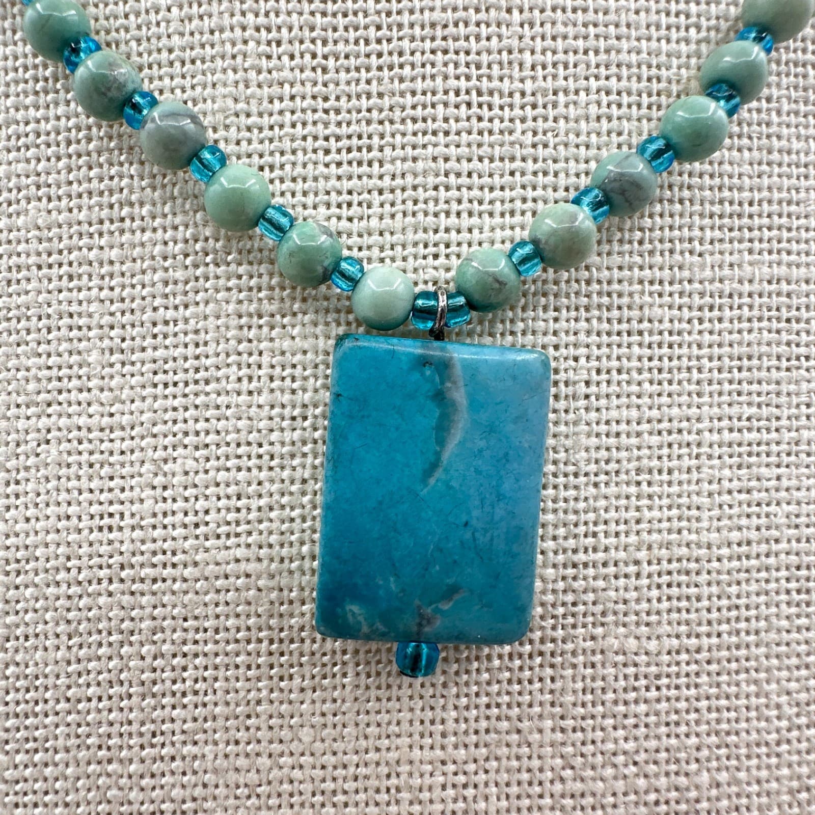 VTG Y2K Silver Tone Rectangle Turquoise Beaded Pendant Necklace Women's Jewelry - Thumbnail 3