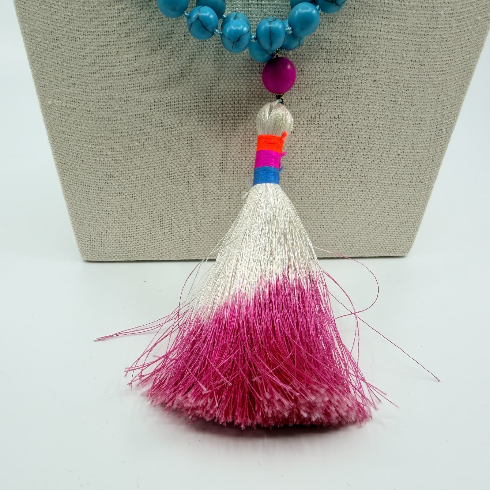 Vintage Turquoise Tone Mala Bead Necklace Long 108 Prayer Tassel Boho Yoga Y2K - Thumbnail 4