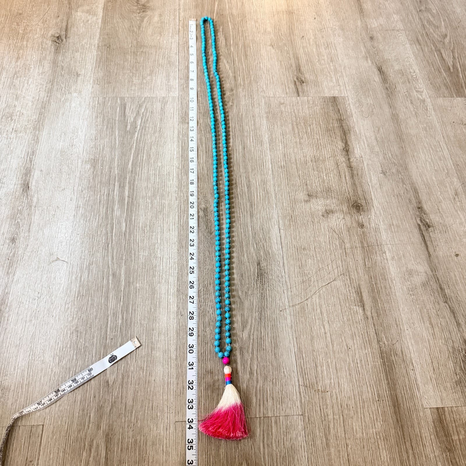 Vintage Turquoise Tone Mala Bead Necklace Long 108 Prayer Tassel Boho Yoga Y2K - Thumbnail 8