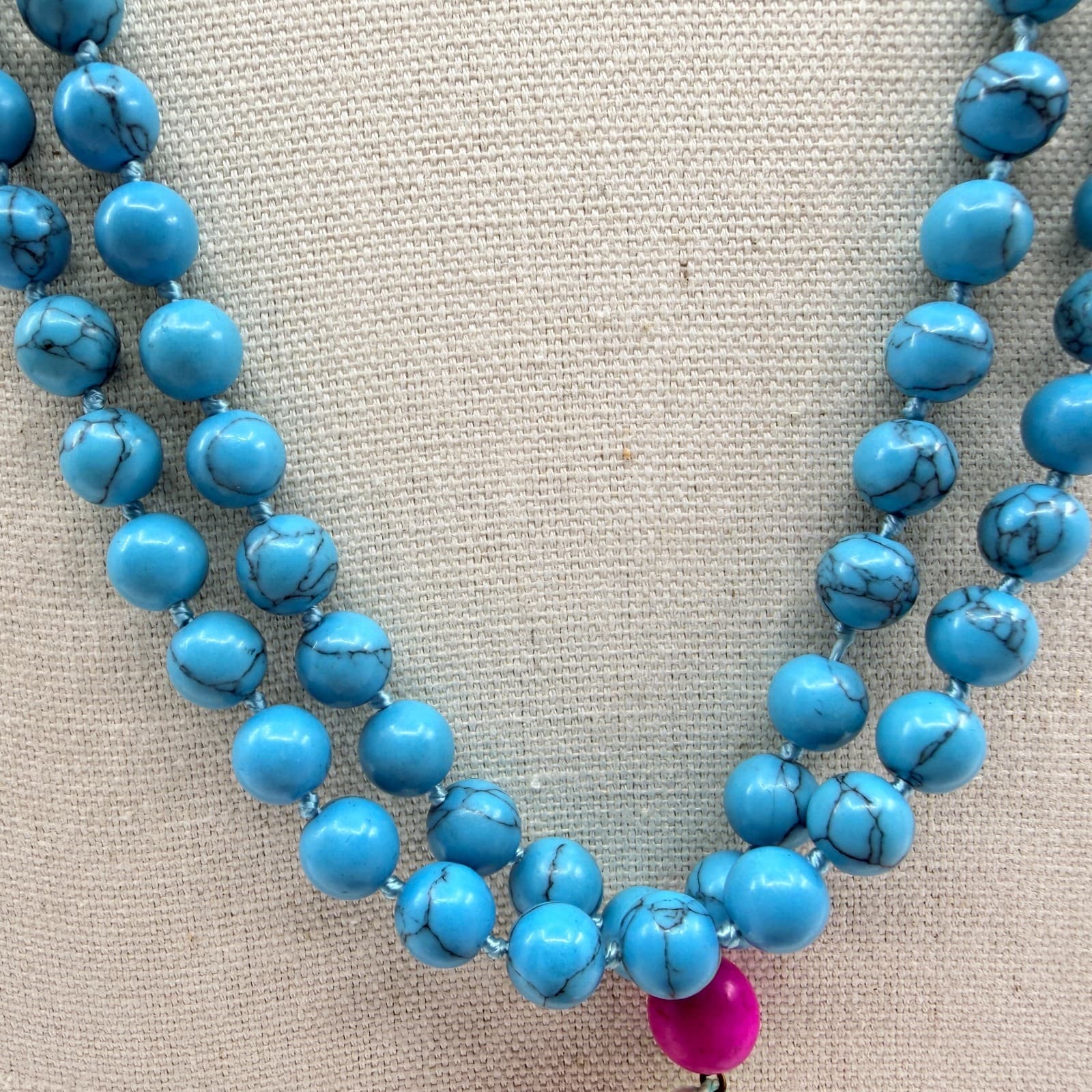 Vintage Turquoise Tone Mala Bead Necklace Long 108 Prayer Tassel Boho Yoga Y2K - Thumbnail 6
