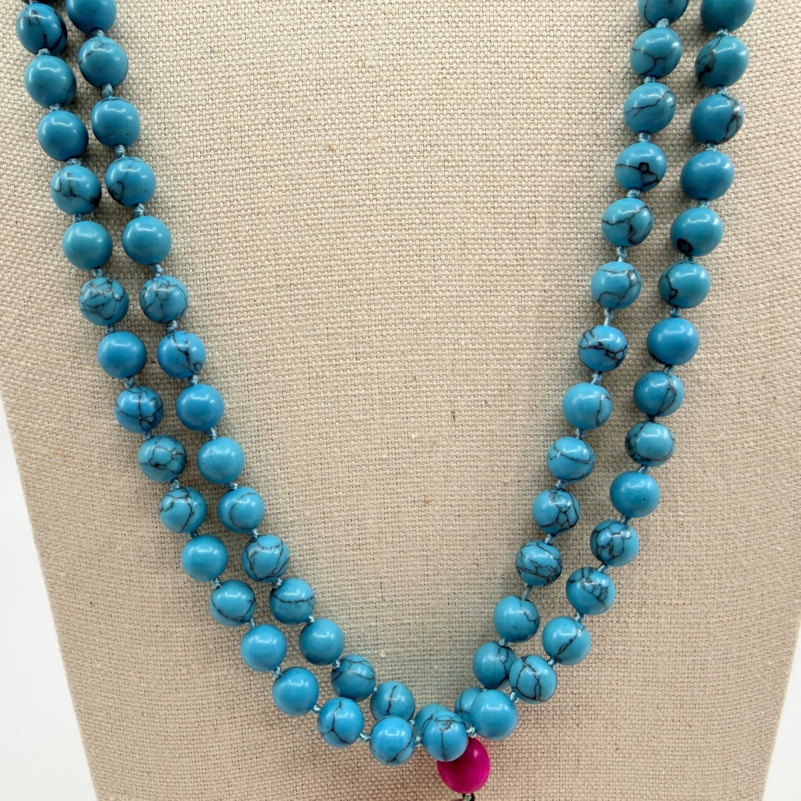 Vintage Turquoise Tone Mala Bead Necklace Long 108 Prayer Tassel Boho Yoga Y2K - Thumbnail 5