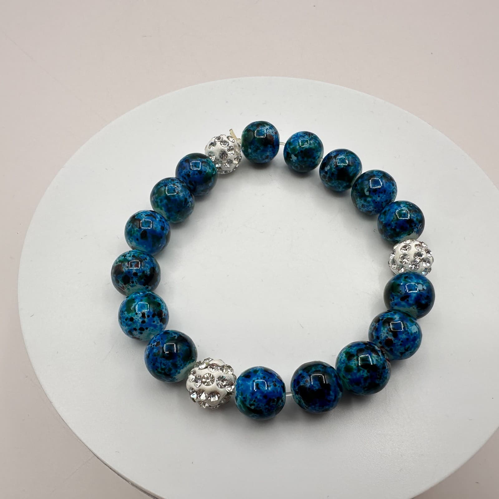 Vintage 90s Shattuckite Beaded Bracelet Blue Gemstone Healing Amulet Jewelry - Thumbnail 3
