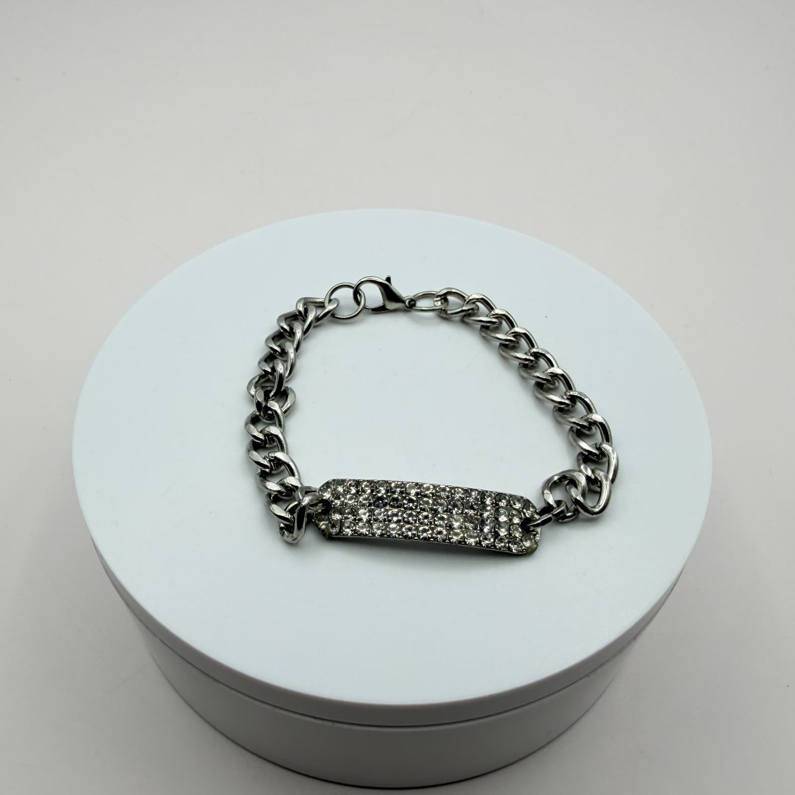 Vintage 90s Silver Tone ID Bar Bracelet Embellishments Adjustable Chain Jewelry - Thumbnail 6