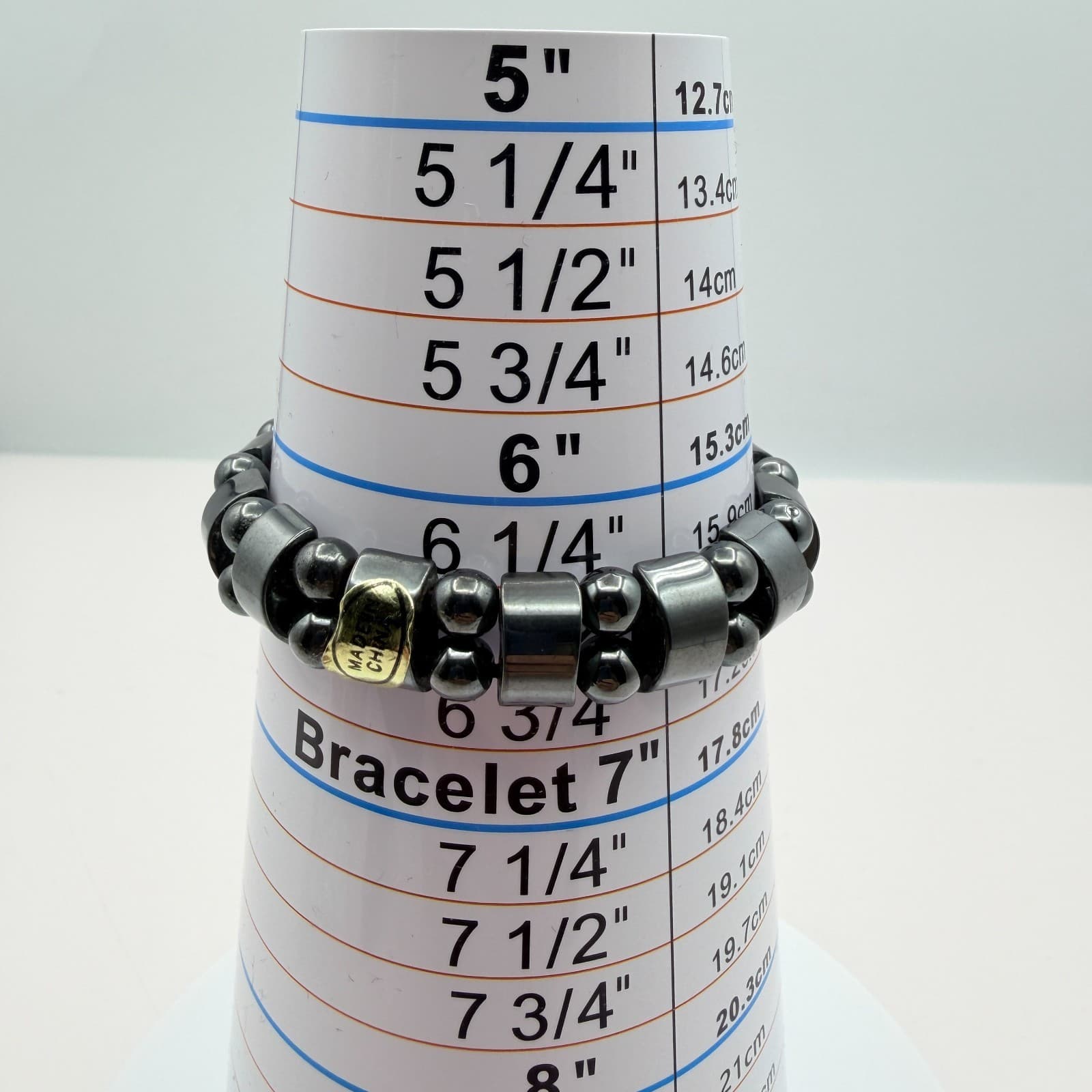 Vintage 90s Hematite Beaded Stretch Bracelet Geometric Classic Fashion Jewelry - Thumbnail 8