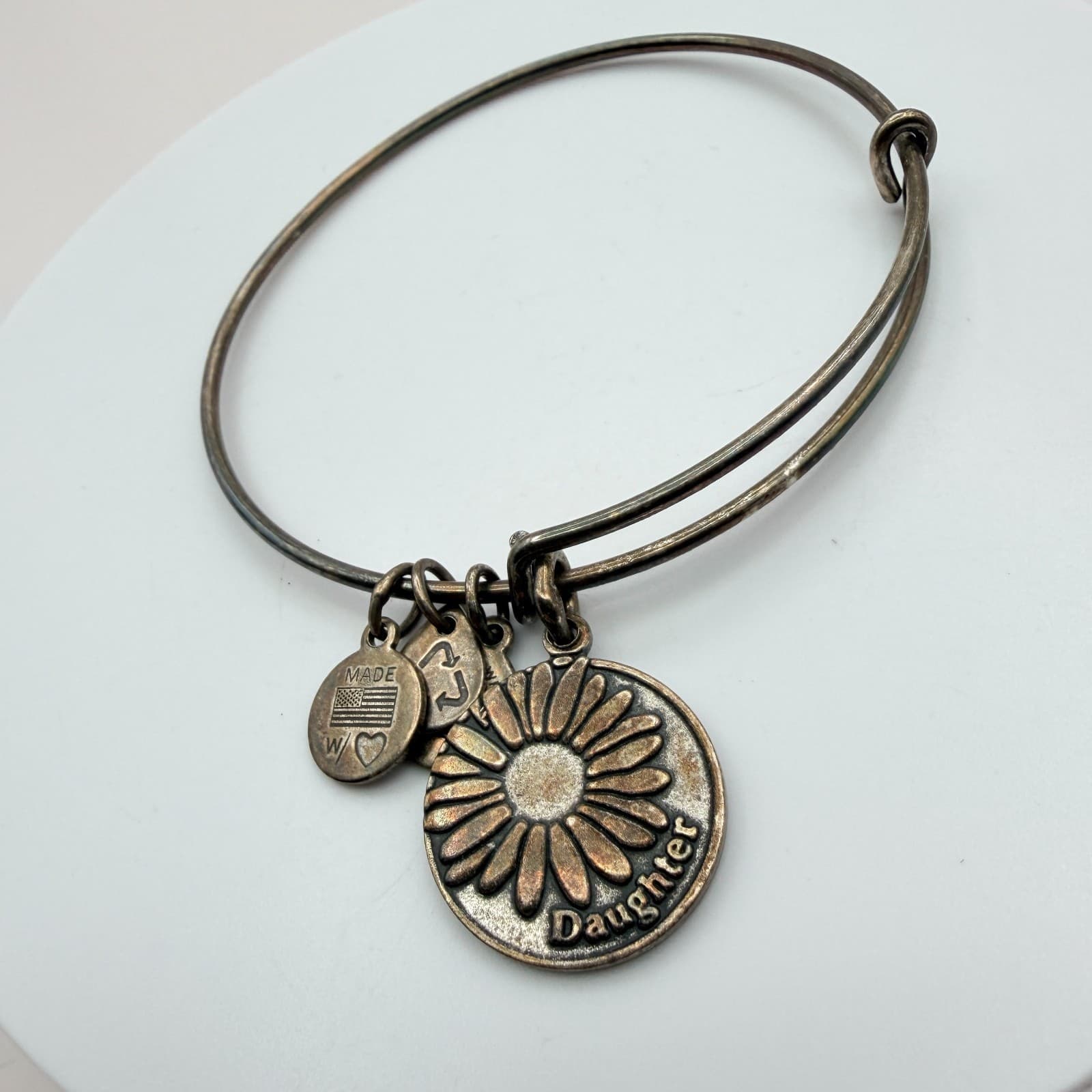 Vintage 90s Alex and Ani Silver Tone Daughter Daisy Flower Charm Bangle Bracelet - Thumbnail 4