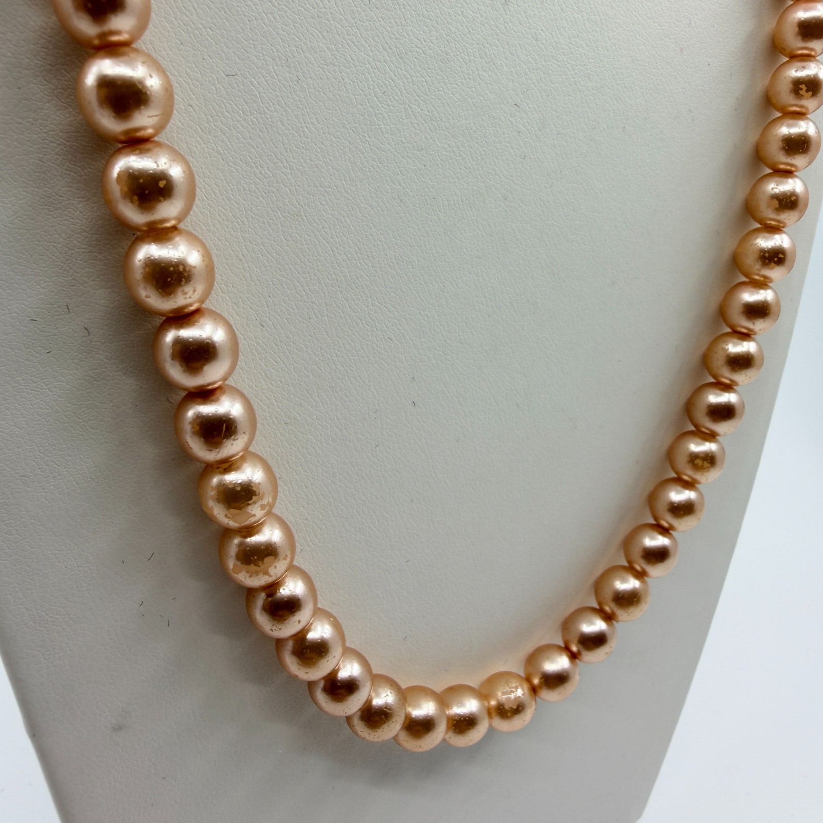 Vintage Rose Gold Tone Faux Pearl Necklace Ribbon Tie Minimalist Simple Pink 90s - Thumbnail 4
