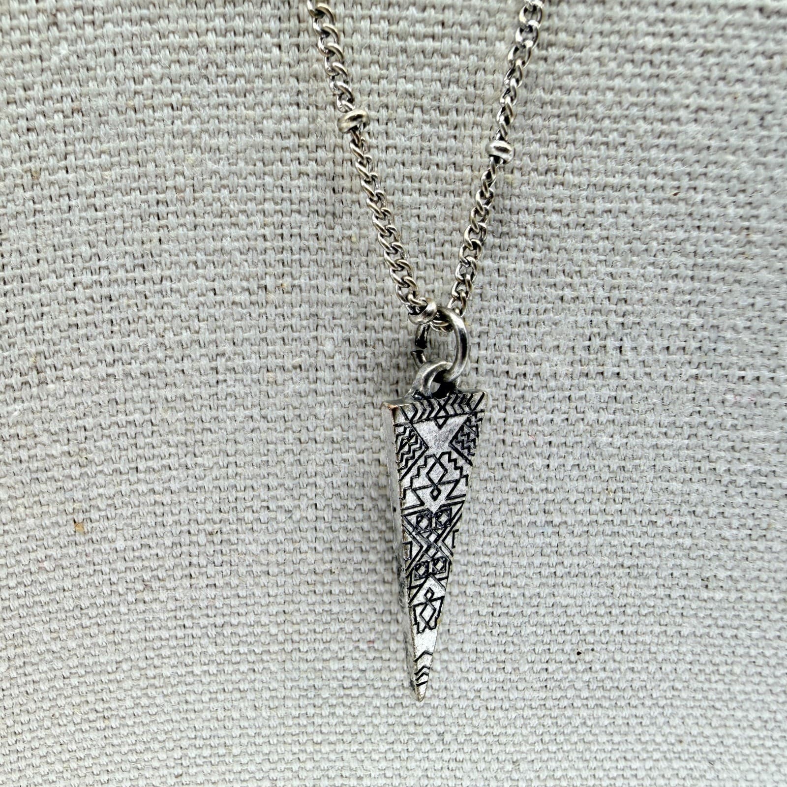 Vintage Silver Tone Layered Choker Necklace Crescent Moon Arrowhead Blue Ribbon - Thumbnail 4