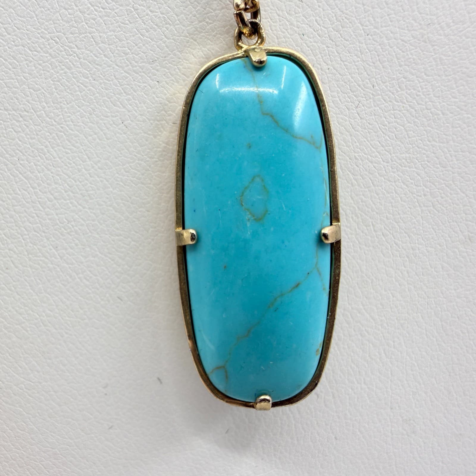 Vintage Gold Tone Long Pendant Necklace Gold Tone Turquoise Magnesite Statement - Thumbnail 6