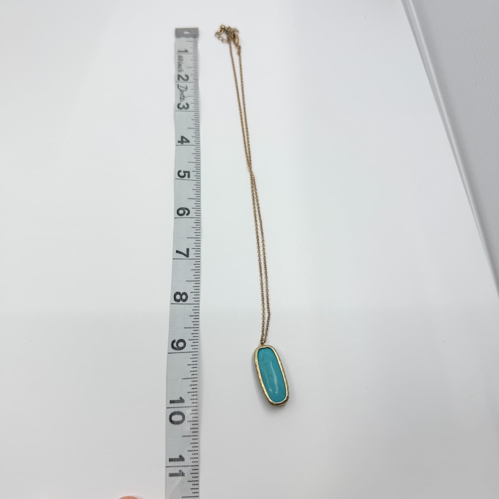 Vintage Gold Tone Long Pendant Necklace Gold Tone Turquoise Magnesite Statement - Thumbnail 10
