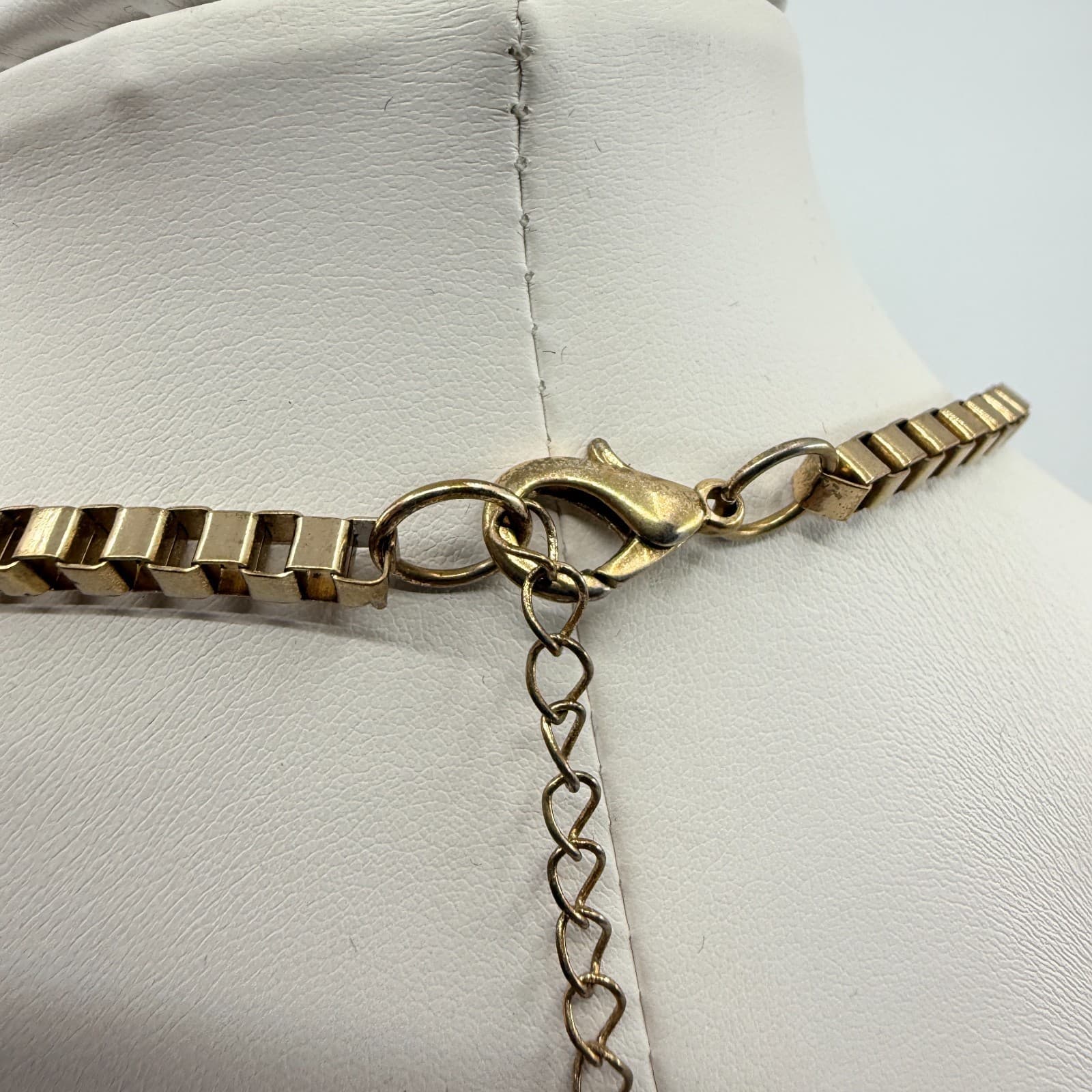 Vintage Gold Tone Geometric Triangle Necklace Chunky Statement Black Faux Stone - Thumbnail 5