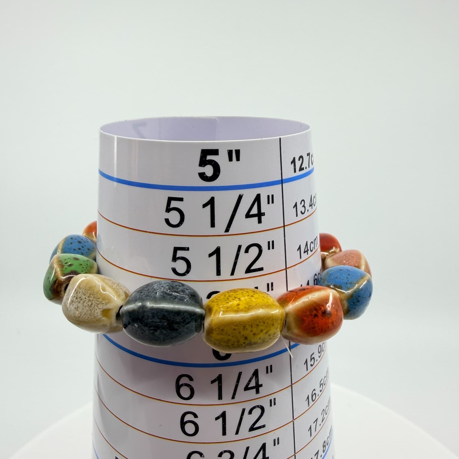 Vintage Multicolor Glazed Ceramic Bead Stretch Bracelet Speckled Boho Retro 90s - Thumbnail 7