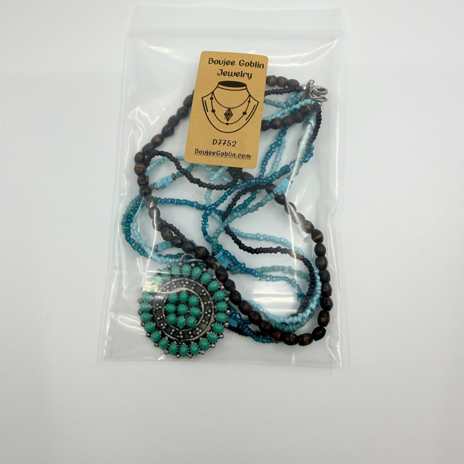 Vintage Southwestern Multi Strand Necklace Turquoise Tone Wood Seed Bead Concho - Thumbnail 13