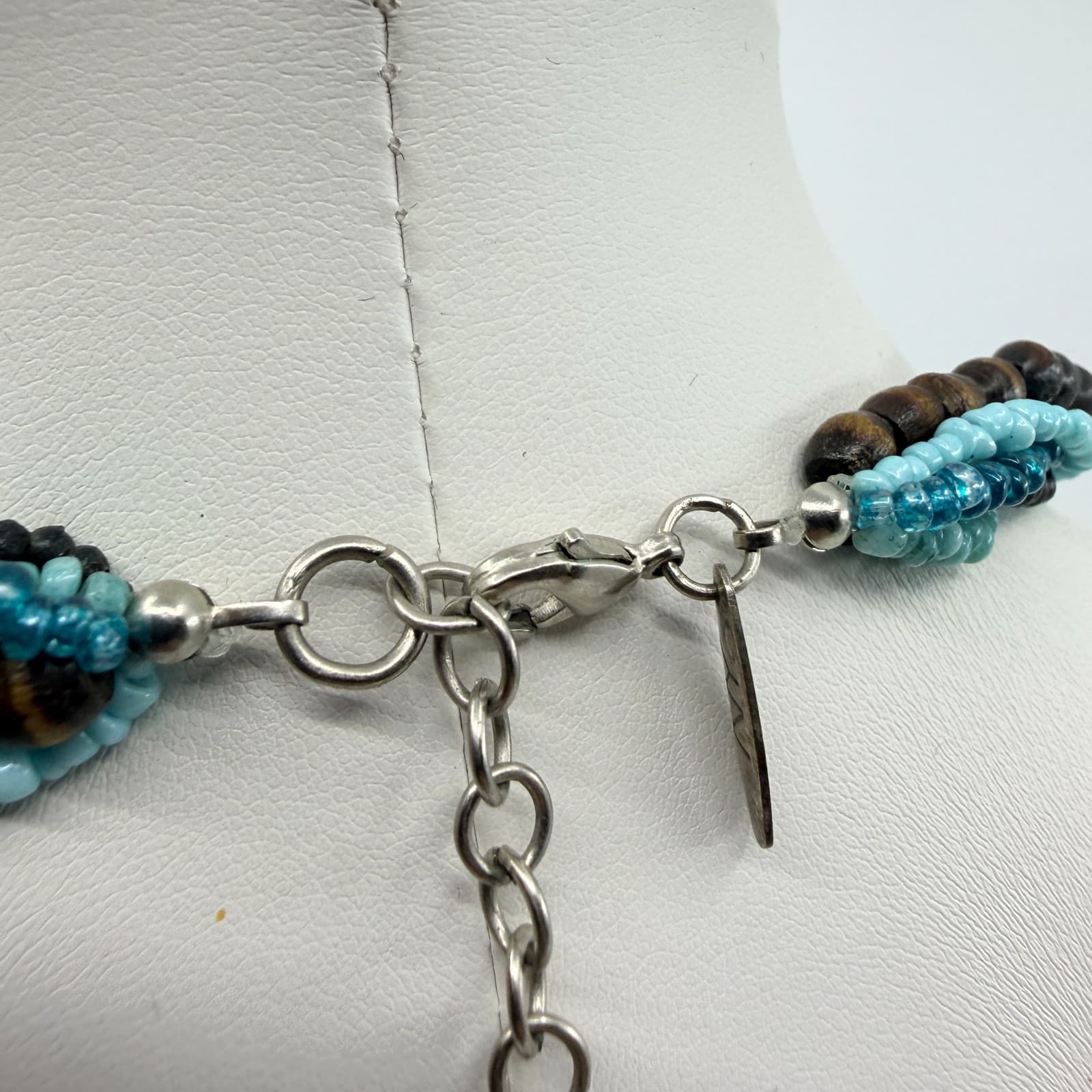 Vintage Southwestern Multi Strand Necklace Turquoise Tone Wood Seed Bead Concho - Thumbnail 10