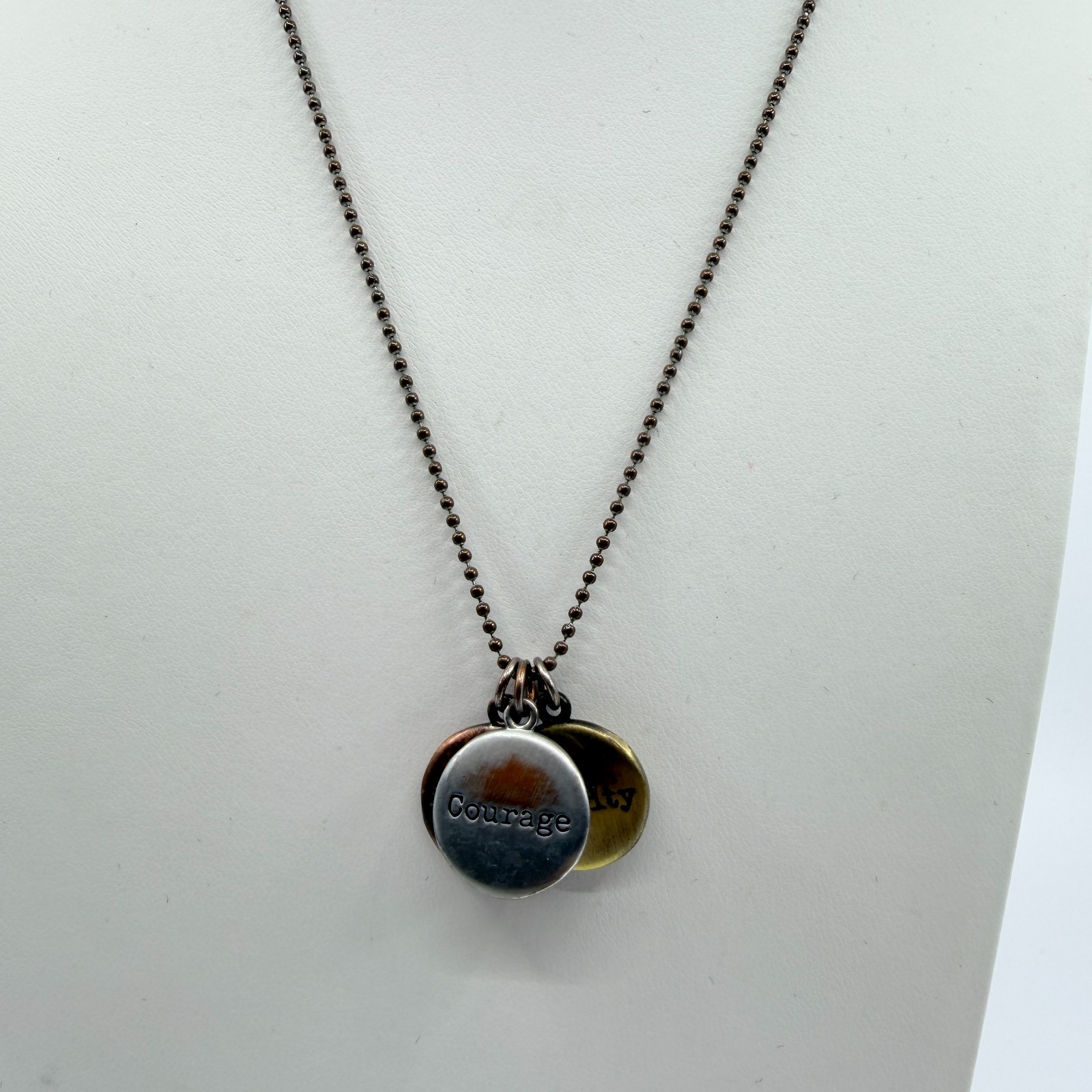 Vintage Mixed Metal Stamped Disc Necklace Courage Serenity Wisdom Retro Boho 90s - Thumbnail 5