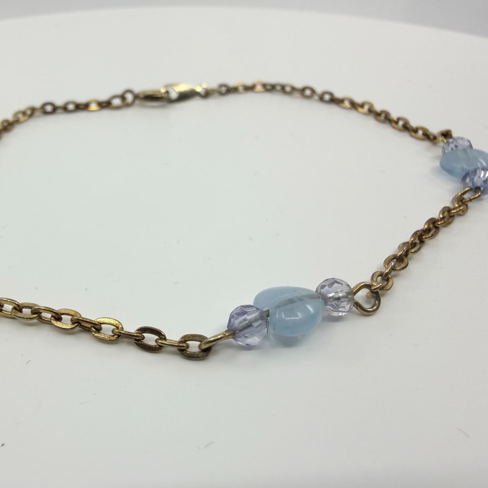 Vintage Gold Tone Chain Bracelet Light Blue Heart Bead Faceted Crystal Boho 90s - Thumbnail 4