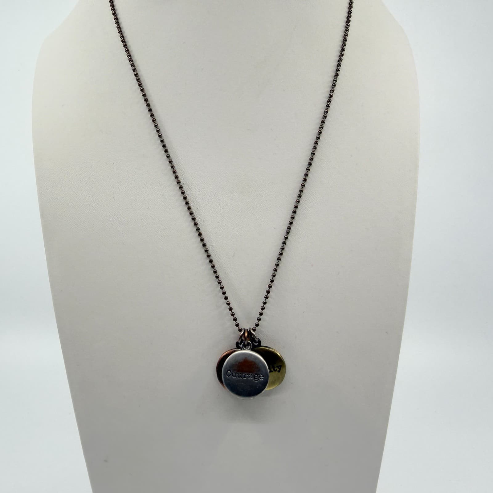 Vintage Mixed Metal Stamped Disc Necklace Courage Serenity Wisdom Retro Boho 90s - Thumbnail 3