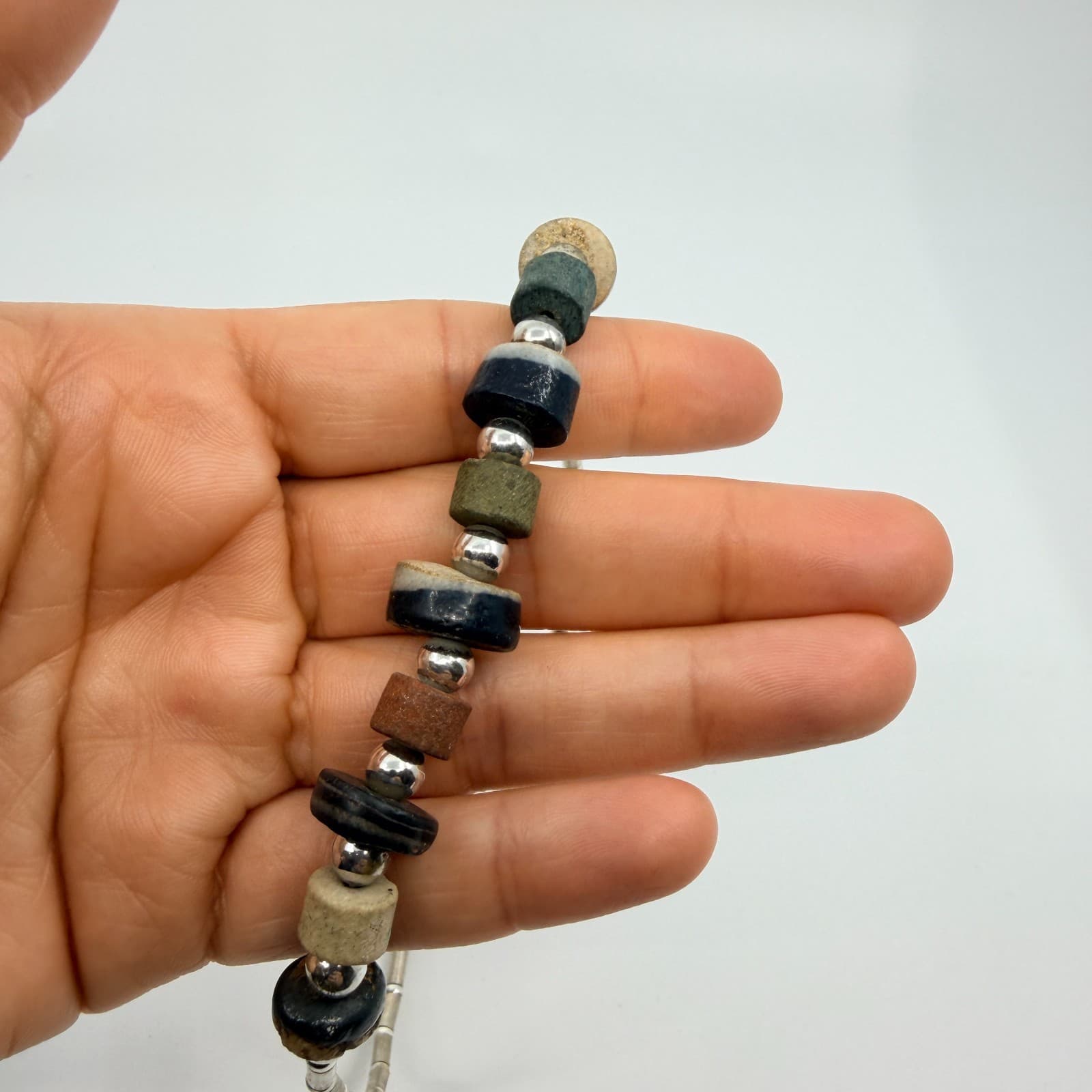 Vintage Southwestern Multi Stone Liquid Silver Tone Necklace Chunky Bead Boho - Thumbnail 8
