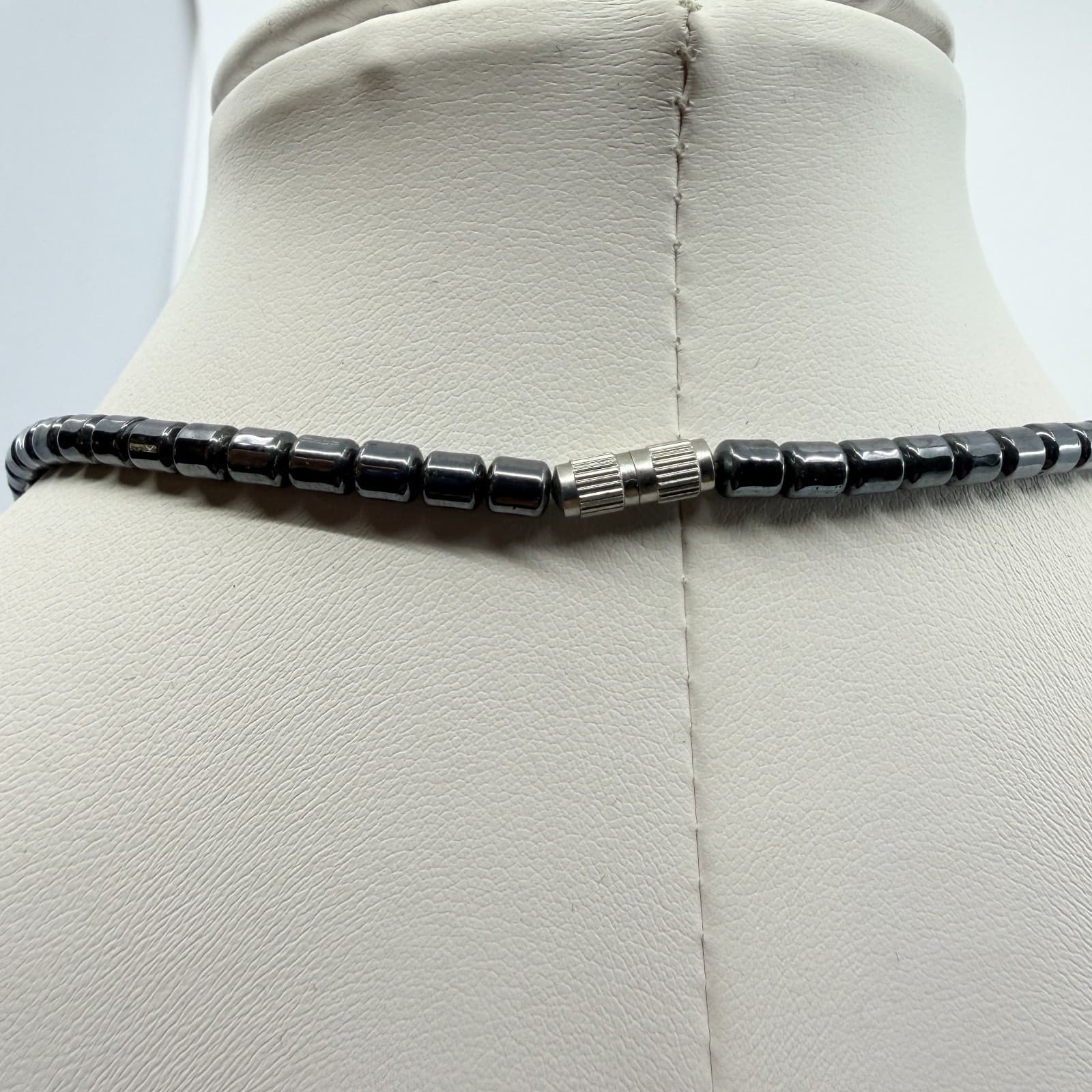 Vintage Southwestern Piano Key Necklace Turquoise Tone Hematite Bar Statement - Thumbnail 5