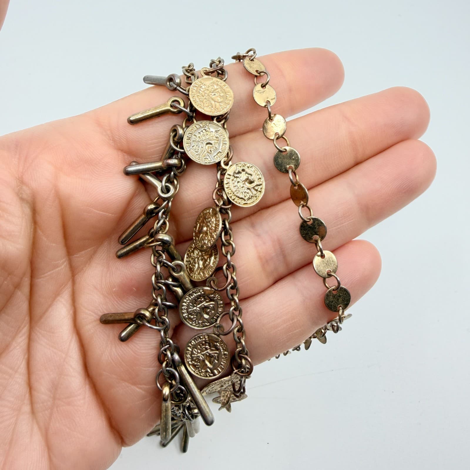 VTG Antique Gold Tone Multi Strand Coin Fringe Layered Statement BIB Necklace - Thumbnail 7